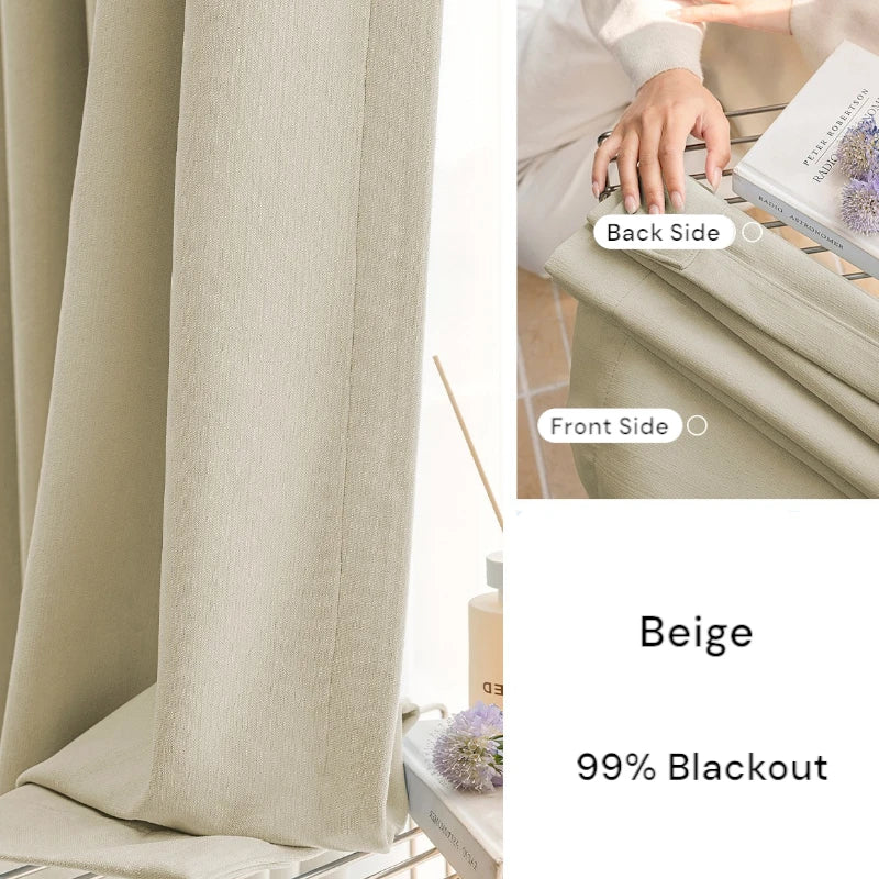 Monica Plush Chenille Double-Sided Blackout Curtains for Bedroom & Living Room - Noise Reducing & Thermal Insulated Window Drapes