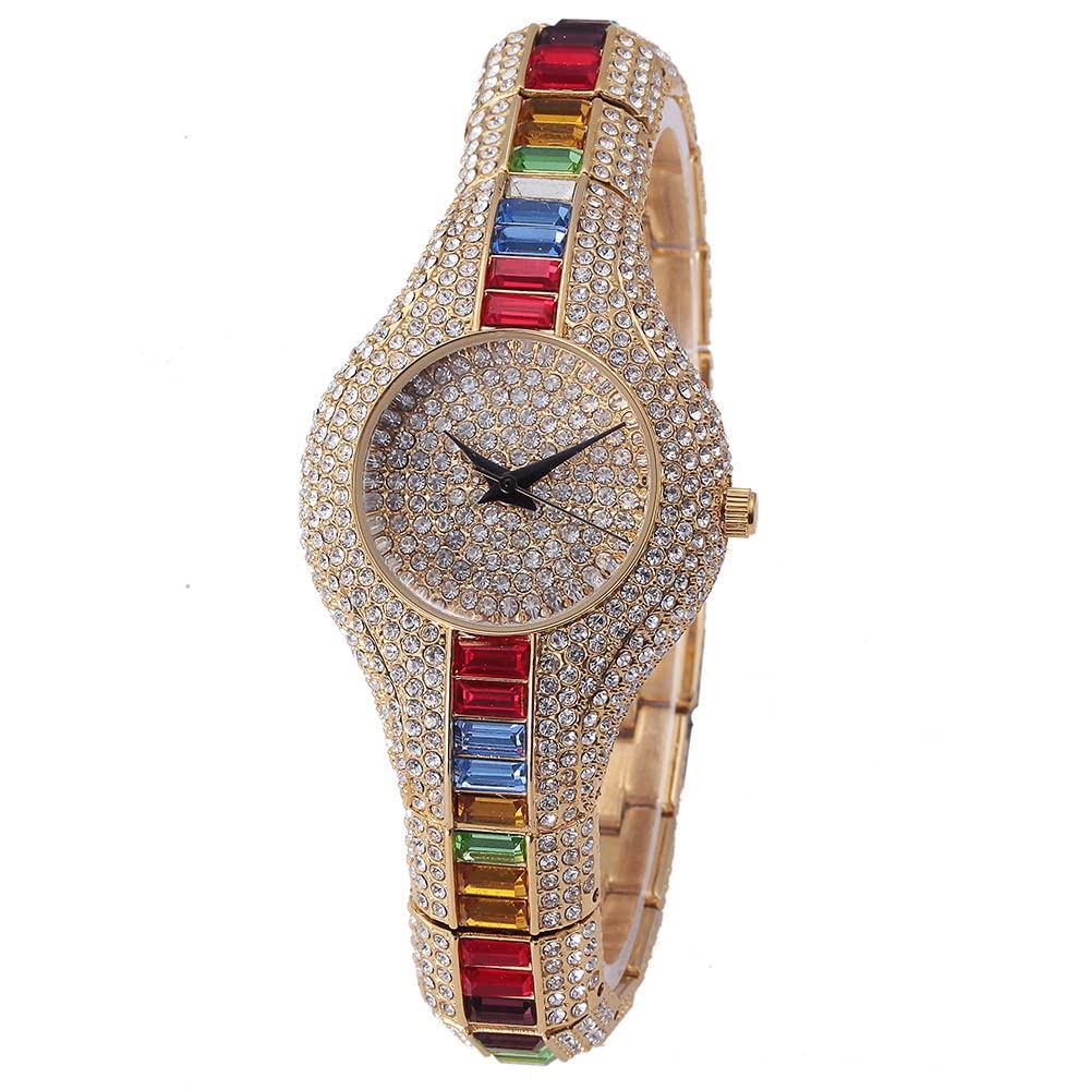 MASTOP Luxury Unisex Hip Hop Diamond Watch - Bling Colorful Analog Quartz Bracelet Dress Wristwatch for Men & Women | Perfect for Parties, Gifts, and Fashion Accessories