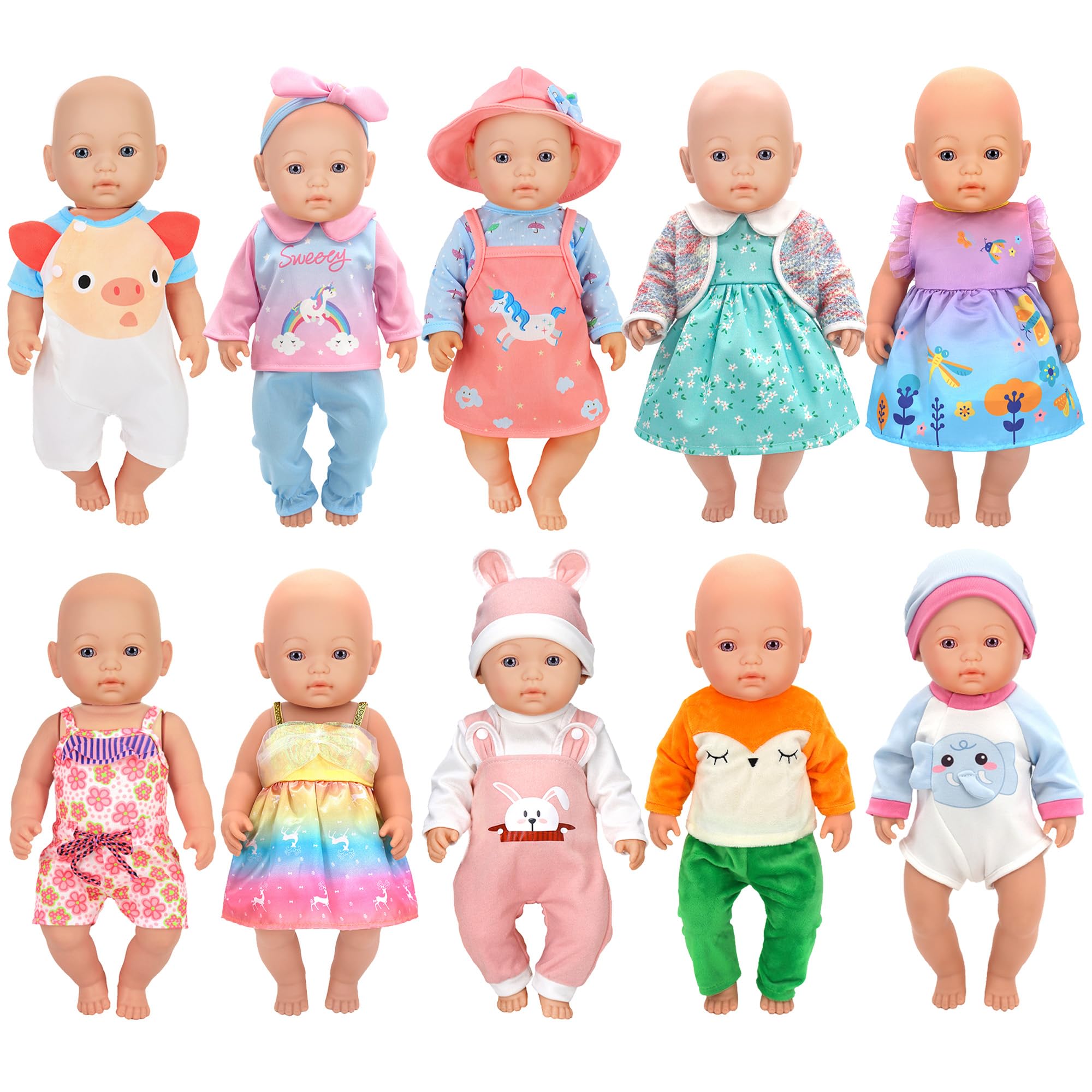 10 Sets Baby Doll Clothes & Accessories for 14-16 Inch Dolls - Fits 15