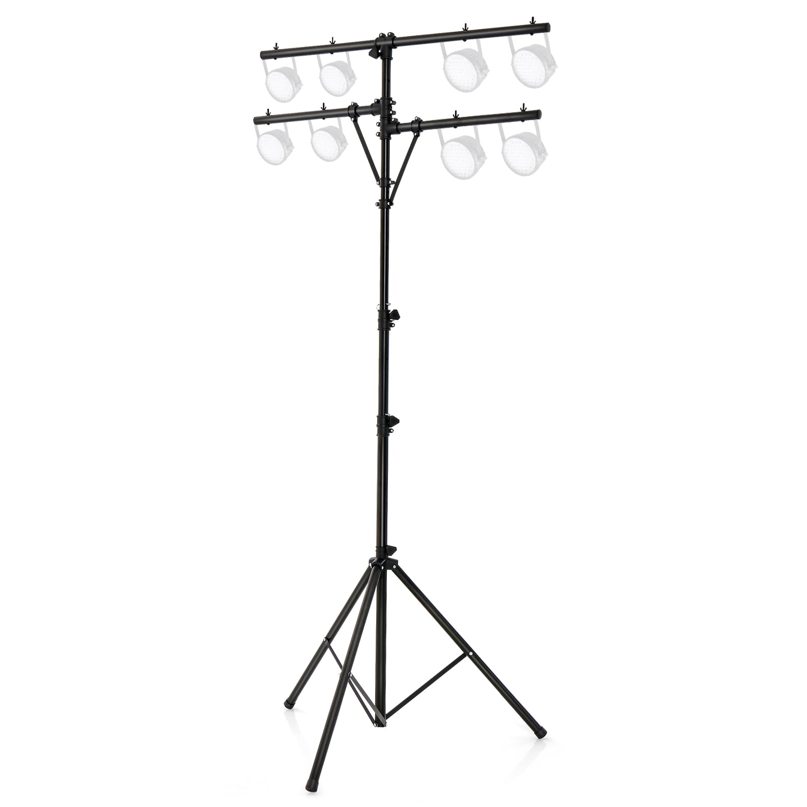 SAFSTAR Pro Audio Tripod Stand - Adjustable Height 6.1 to 11.5 FT, Heavy Duty 100 LB Capacity T-Bar Lighting Stand with Multi-Arm for DJ Equipment, Stage Lights, Studio Photography - Perfect for Concerts, Weddings, Clubs and Live Events