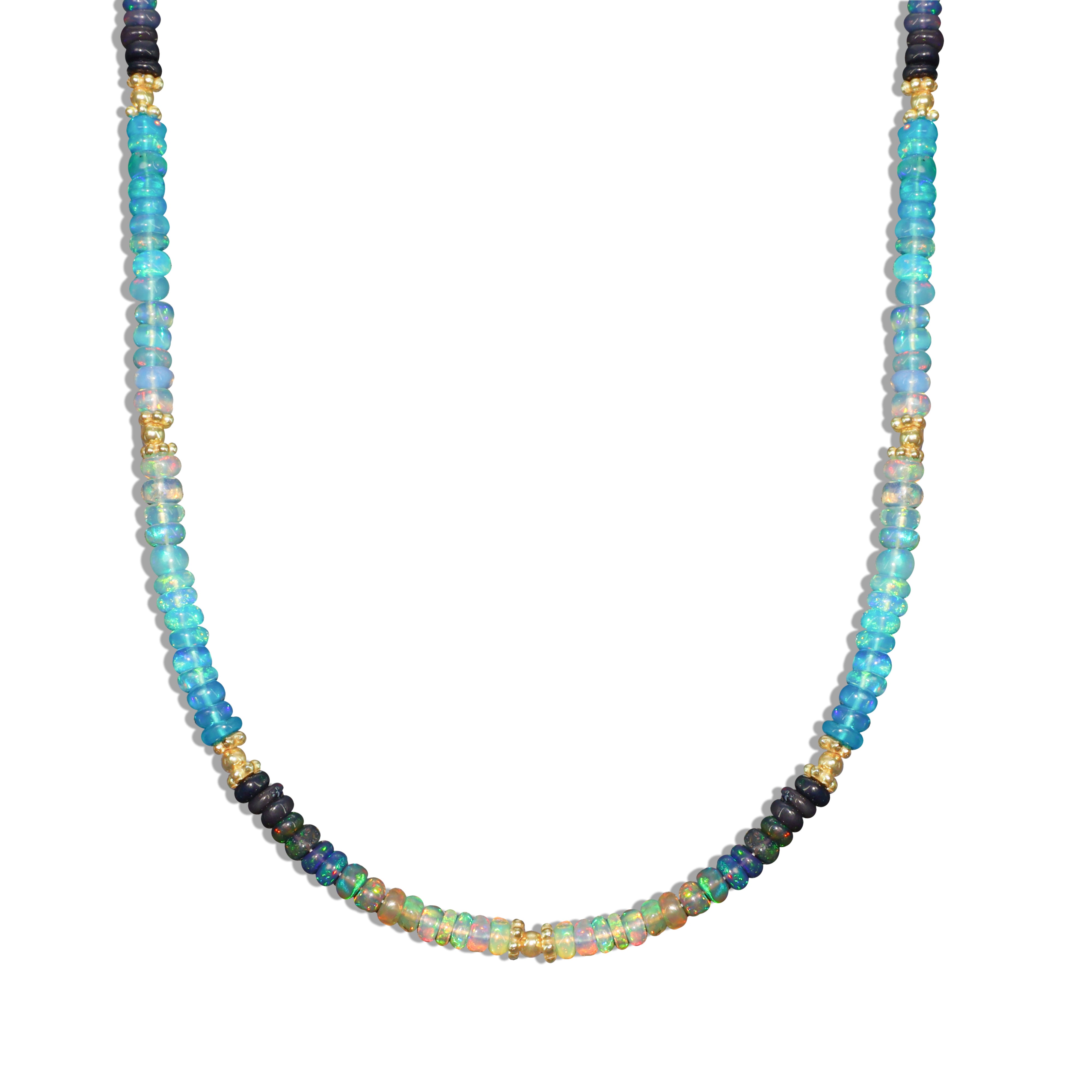 Multi-Shade Beaded Necklace with Natural Paraiba Opal - Elegant Layering Jewelry for Women, Perfect for Boho, Beach & Everyday Wear