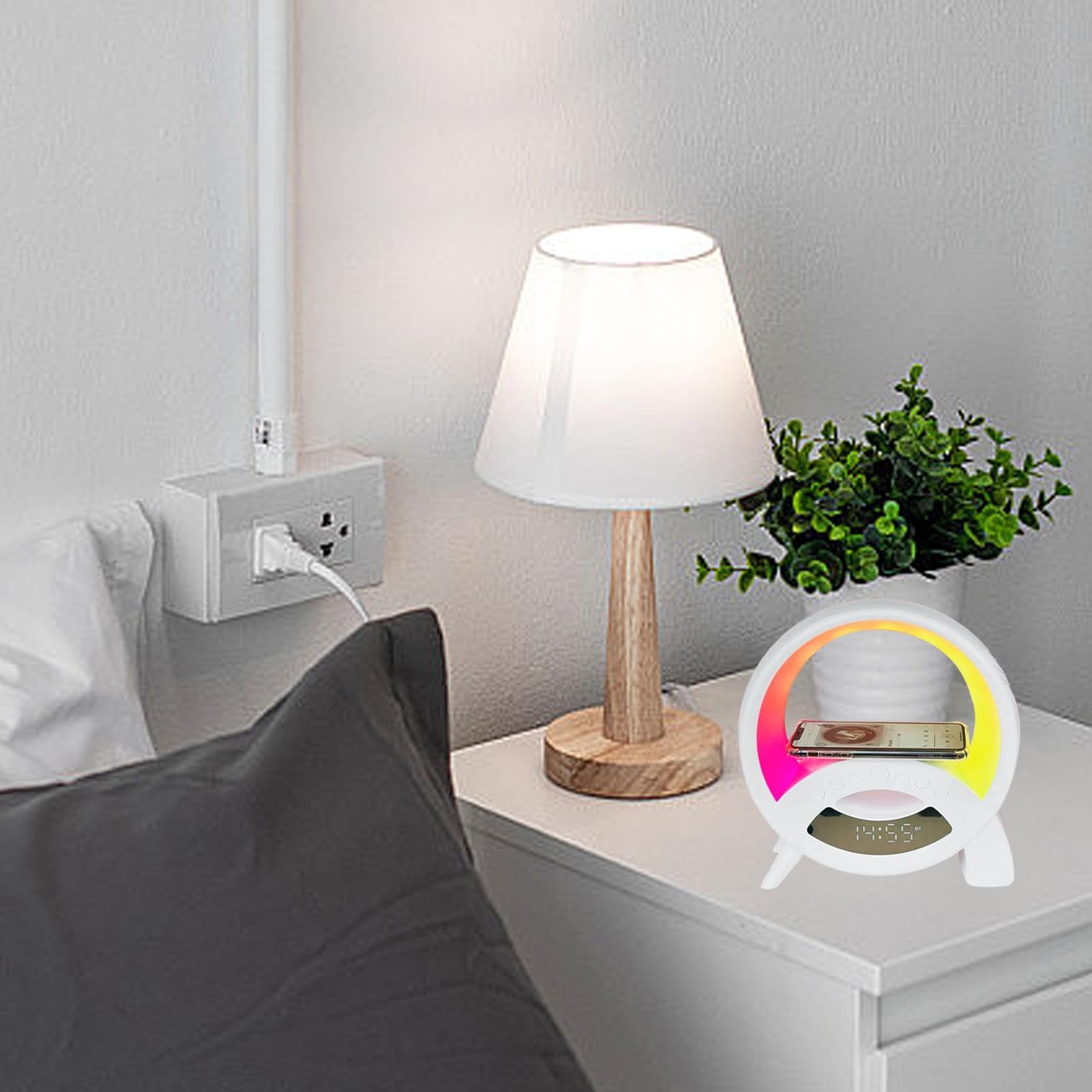 Fulenyi Wireless Bluetooth Speaker with Qi Wireless Charging Station | Portable Speaker with Alarm Clock & Bedside Lamp for Home, Office, Travel, Outdoor Use | Perfect for Bedroom, Desk, Dorm, Camping & Nightstand