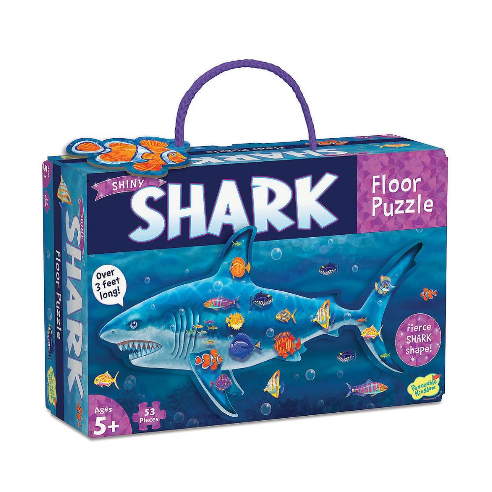 Peaceable Kingdom Shiny Shark Floor Puzzle for Kids – Fun & Educational Ocean-Themed Jigsaw Puzzle for Children's Playroom, Classroom, or Birthday Gifts