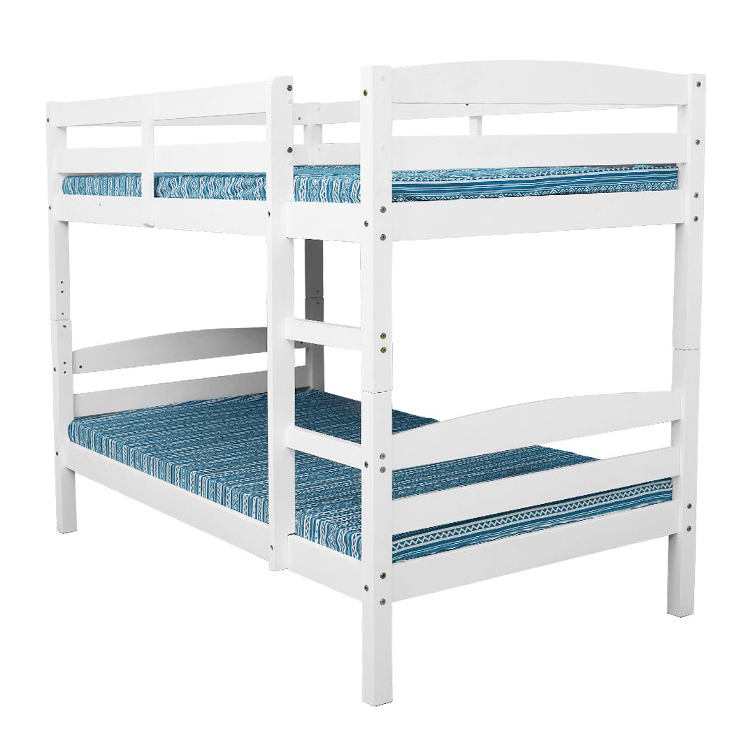 Kids Single Wooden Bunk Bed Frame - White | Sturdy & Safe Loft Bed for Children's Bedroom | Perfect for Siblings, Sleepovers & Small Spaces
