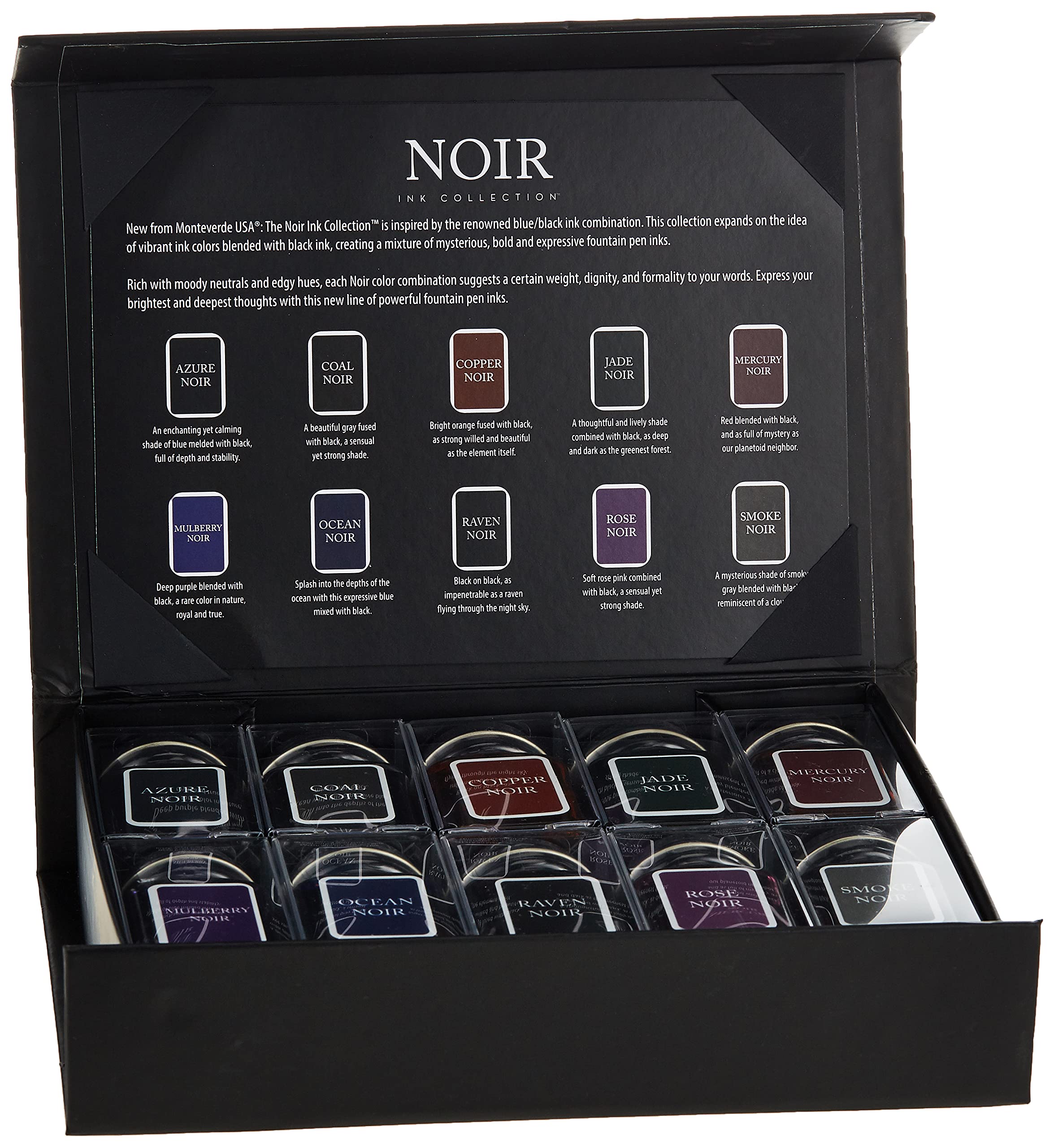 MONTEVERDE Noir Ink Collection Gift Set - Premium Fountain Pen Ink Bottles (MV12374) for Calligraphy, Writing & Artistic Use - Perfect for Gifts, Office & School Supplies