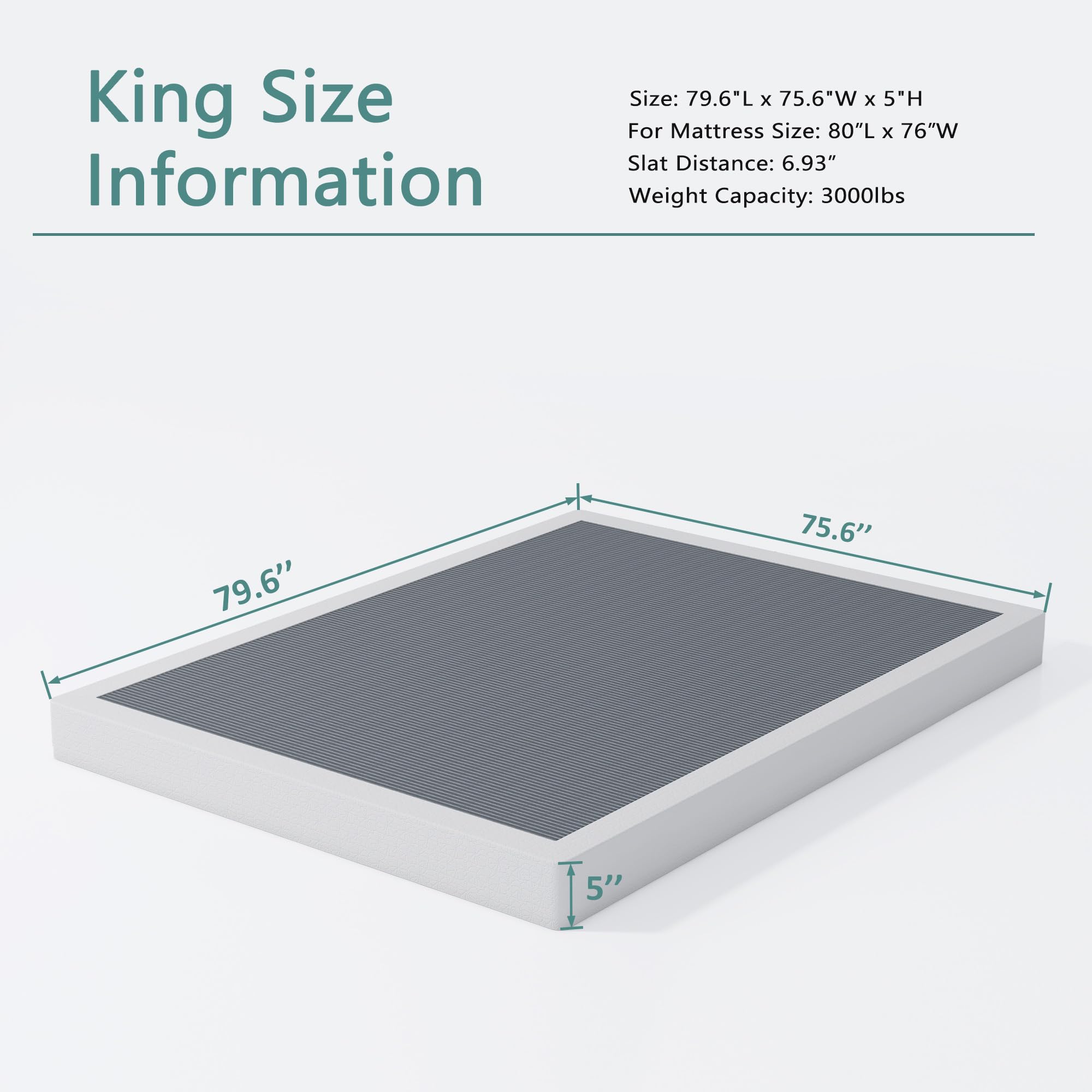 5 Inch King Size Box Spring - Heavy Duty Mattress Foundation with Fabric Cover | Sturdy Bed Frame Support | Easy Assembly & Noise Free | Perfect for Master Bedrooms & Guest Rooms