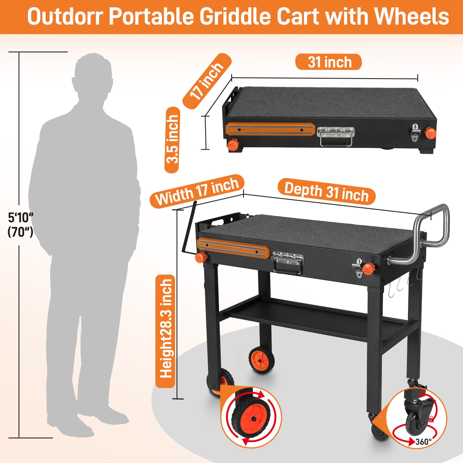 **Blackstone Griddle Stand with Wheels - Portable Outdoor Grill Cart for 17