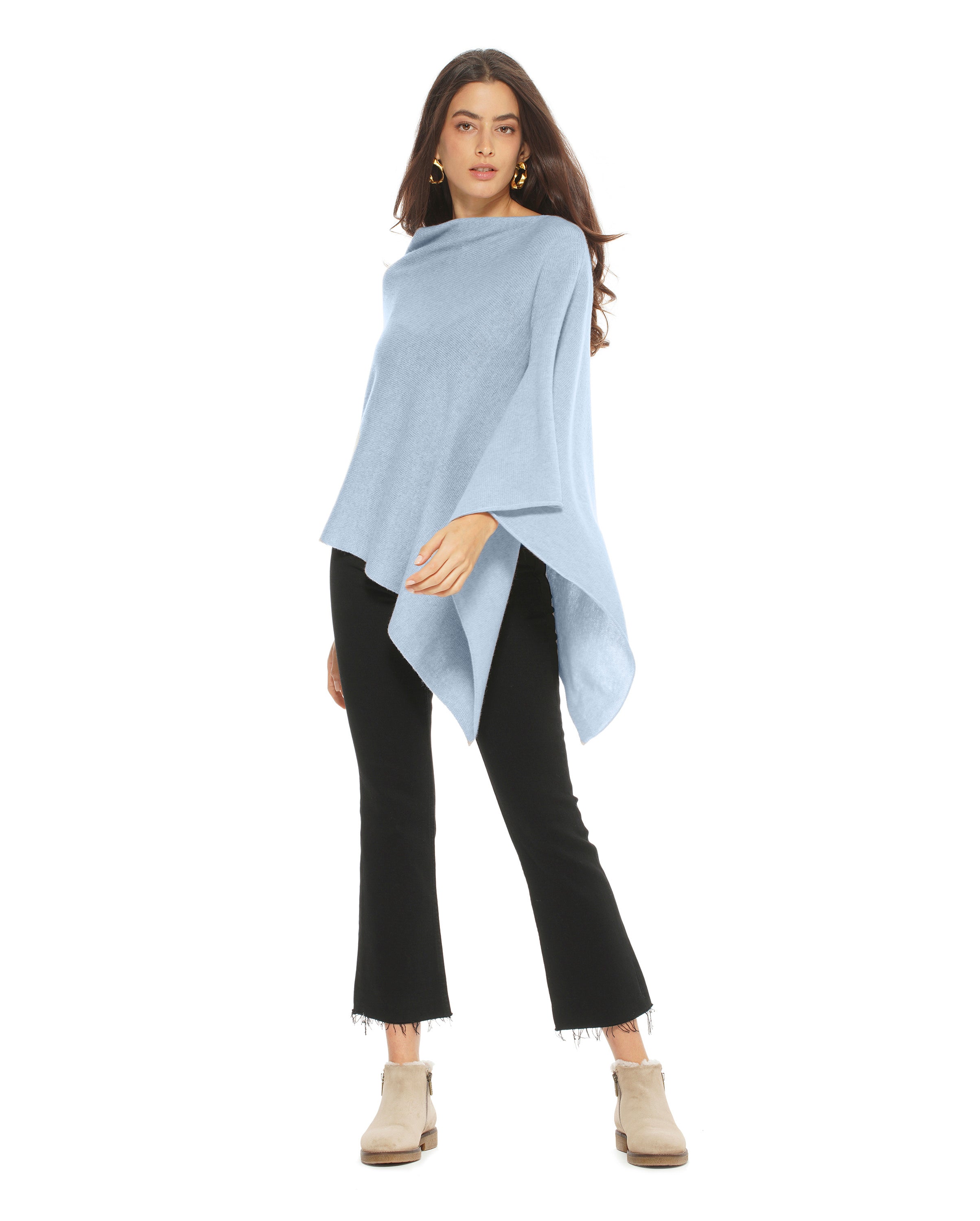 Luxury Women's Pure Cashmere Poncho - Soft & Warm Pastel Blue Shawl Wrap for Fall & Winter | Perfect for Office, Travel & Casual Wear