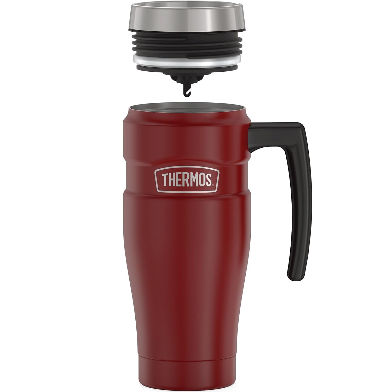 THERMOS Stainless King 16oz Vacuum-Insulated Travel Mug - Rustic Red - Keeps Drinks Hot/Cold for Hours - Perfect for Commuting, Camping & Office Use
