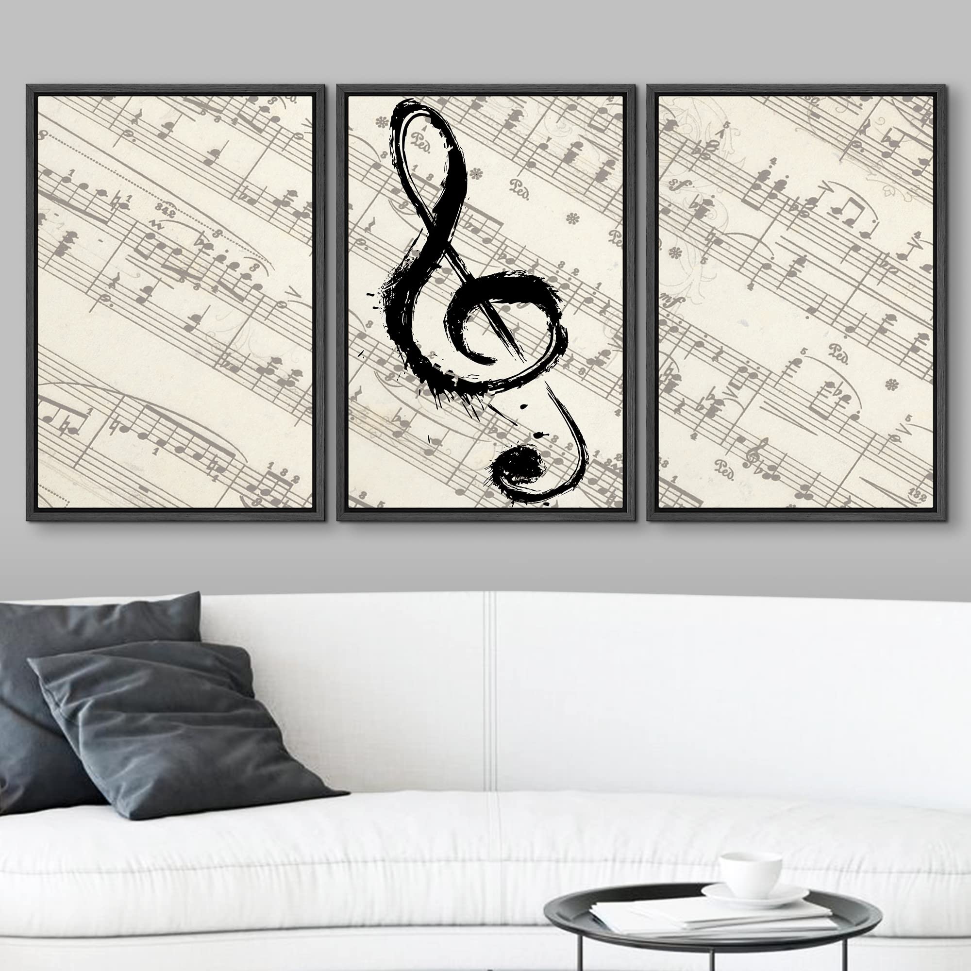 Wall26 - Framed Canvas Art Print - Music Note on Score Paper - 24