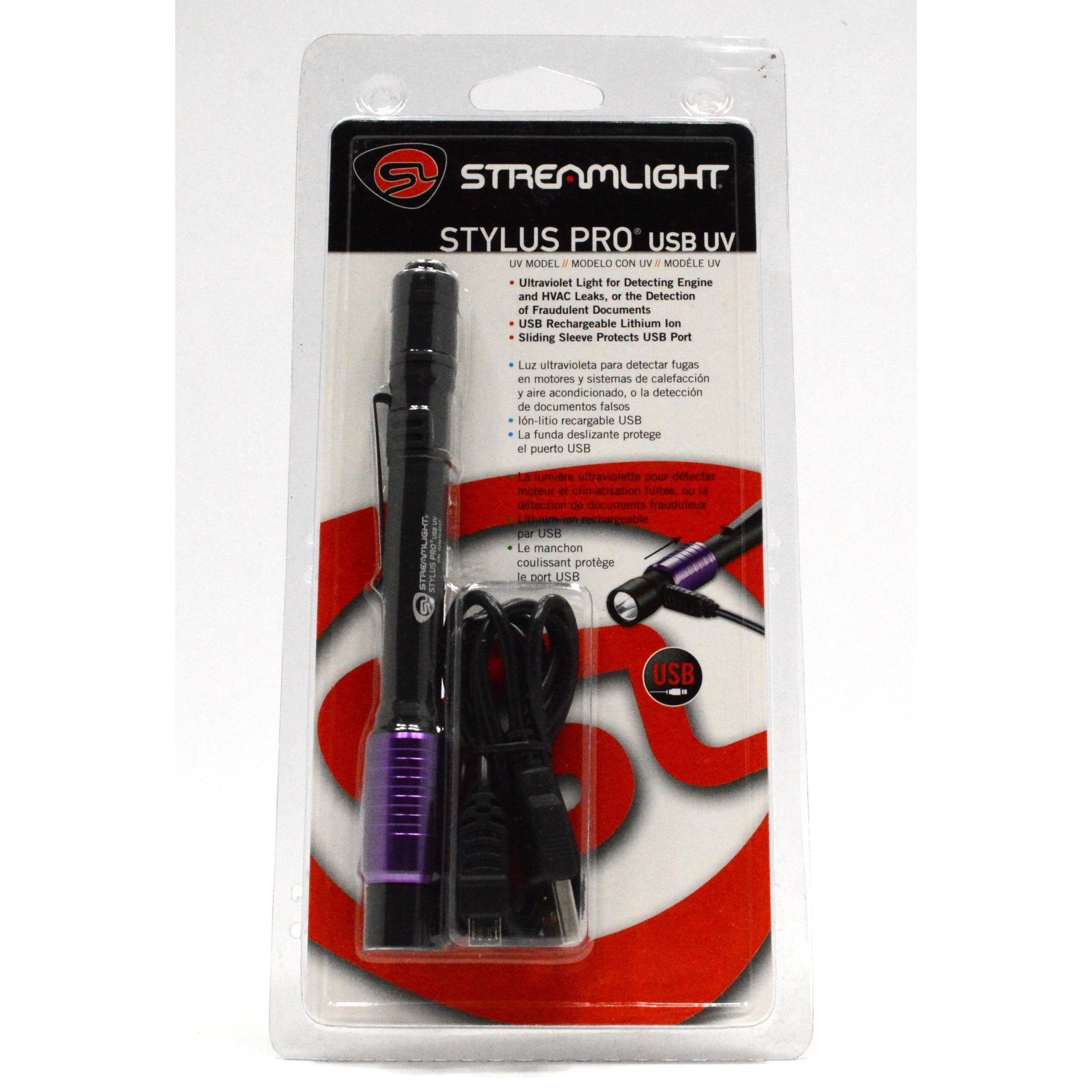 Streamlight Stylus Pro 400nm UV LED Flashlight with USB & Wall Charger - Compact, Rechargeable UV Light for Home Inspection, Pet Urine Detection & Security Use