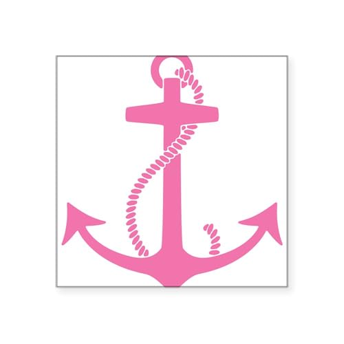 White - Pink Anchor Square Sticker 3 X 3