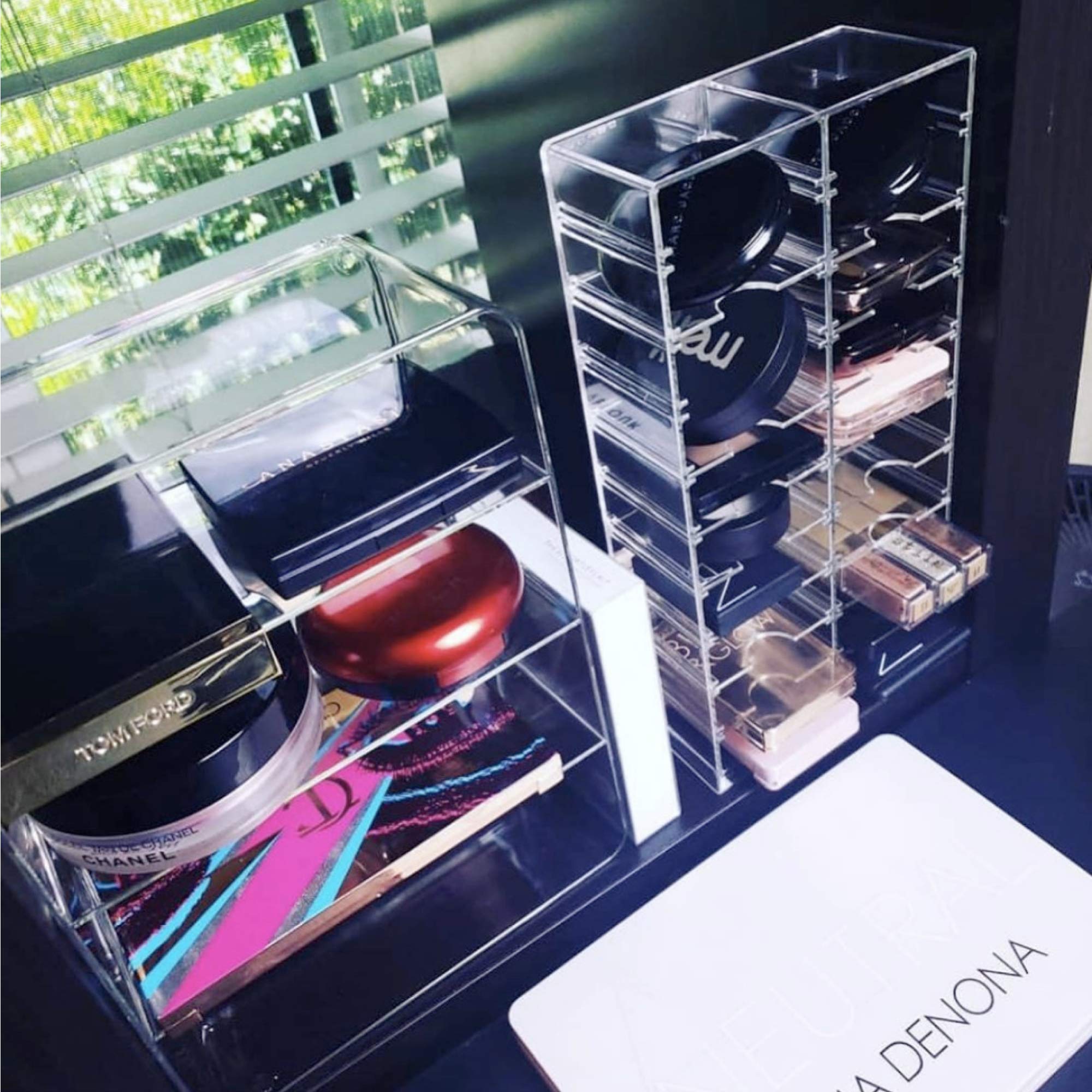 byAlegory Acrylic Makeup Organizer Tower with Removable Dividers - 20 Compartment Cosmetic Storage Container for Vanity Desk or Drawer | Clear Acrylic Beauty Organizer for Lipsticks, Brushes & Skincare Products | Perfect for Bedroom, Bathroom & Travel Makeup Storage