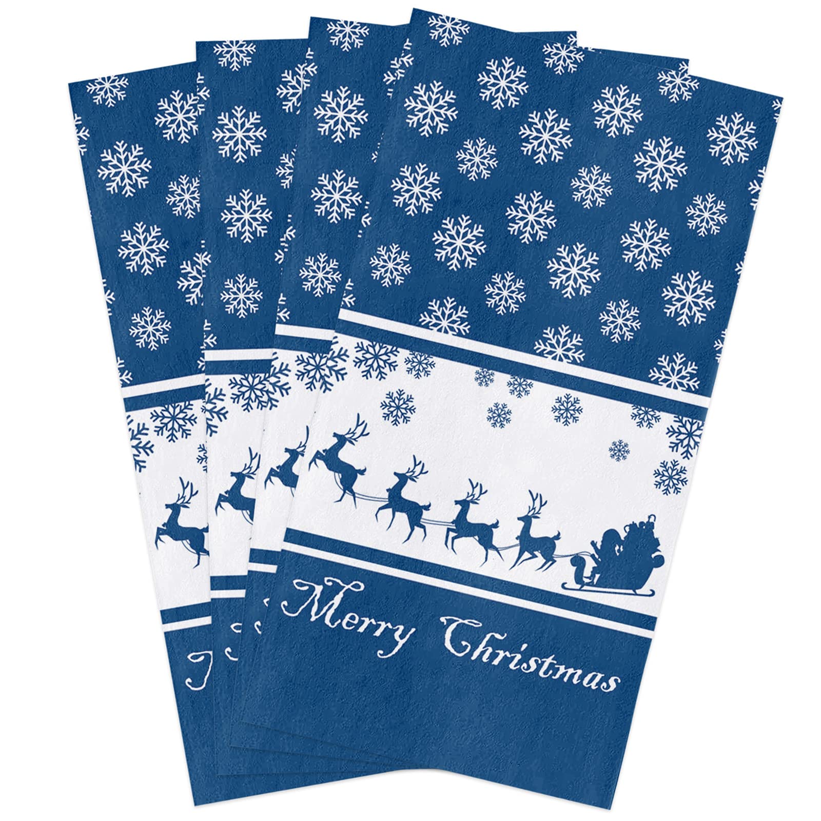 Zadaling Christmas Kitchen Towels Set of 4 - 16x28 Inch Soft Cotton Dish Cloths with Snowflake Reindeer Santa Design - Perfect for Holiday Cooking, Baking, Dish Drying & Festive Home Decor