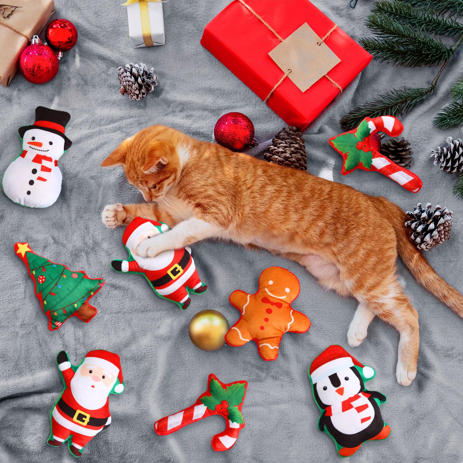 12 Pack Christmas Catnip Toys for Kittens - Xmas Stuffed Plush Cat Chew Toys with Catnip - Holiday Party Favors & Decor for Cats - Perfect for Teething, Playtime & Christmas Celebrations