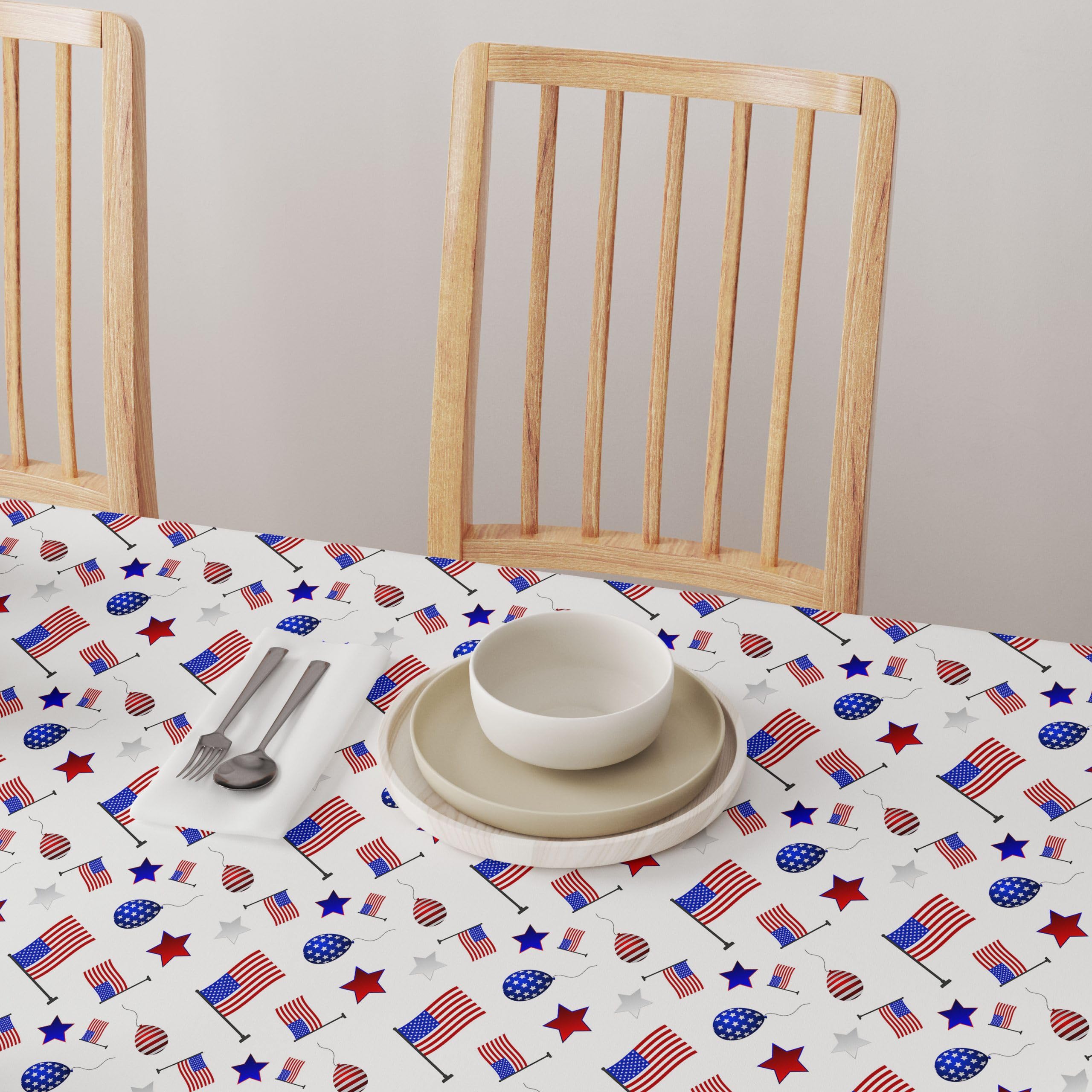 Patriotic Balloon Parade Tablecloth - 120 Inch Round 4th of July Table Cover | Machine Washable, Stain Resistant Fabric | USA Made | Perfect for Independence Day Parties, Picnics & Outdoor Celebrations