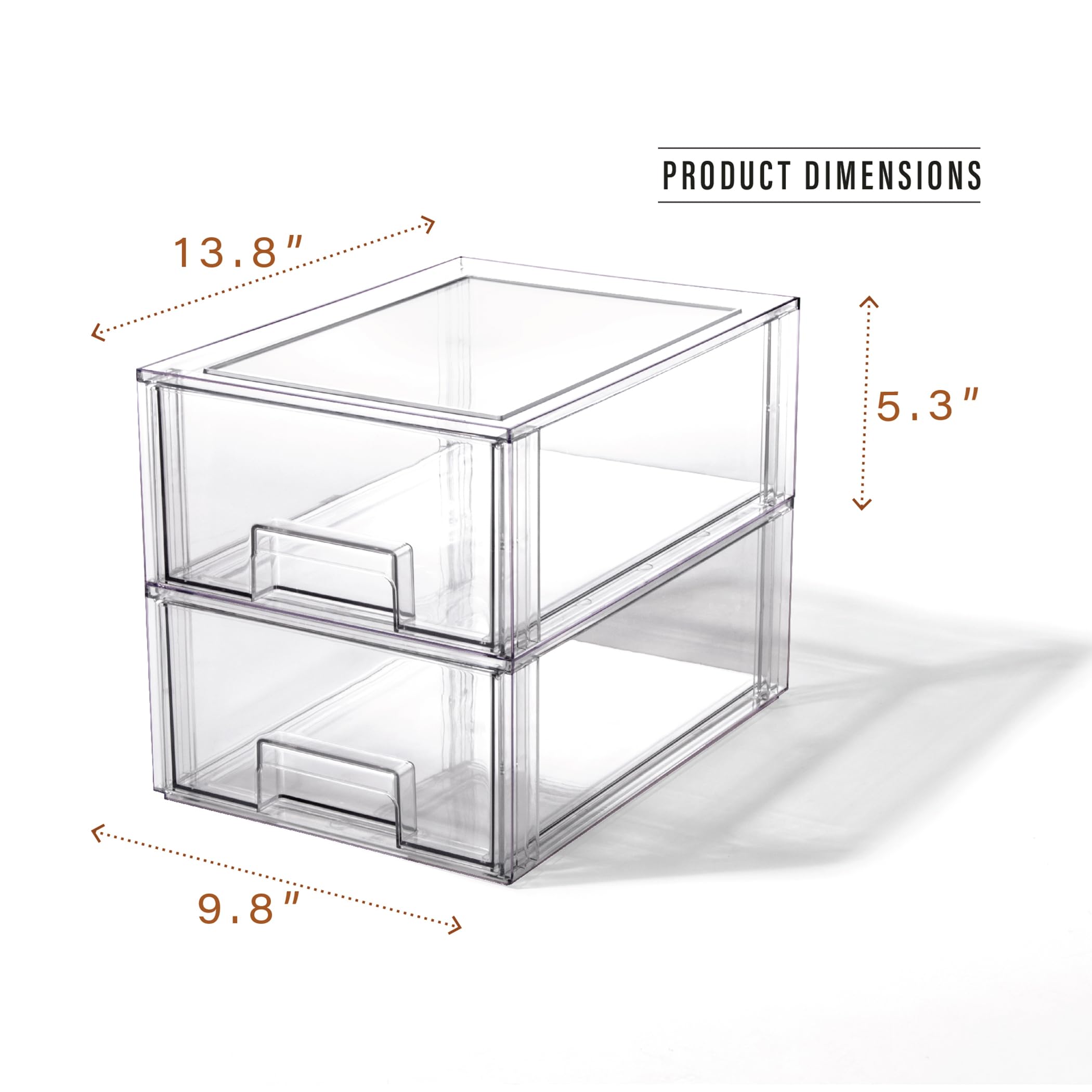 BINO Stackable Clear Storage Drawers - 2 Pack Large Plastic Organizer Bins for Bathroom, Vanity & Under Sink | Space-Saving Drawer Organizer for Home, Office & Closet Storage Solutions
