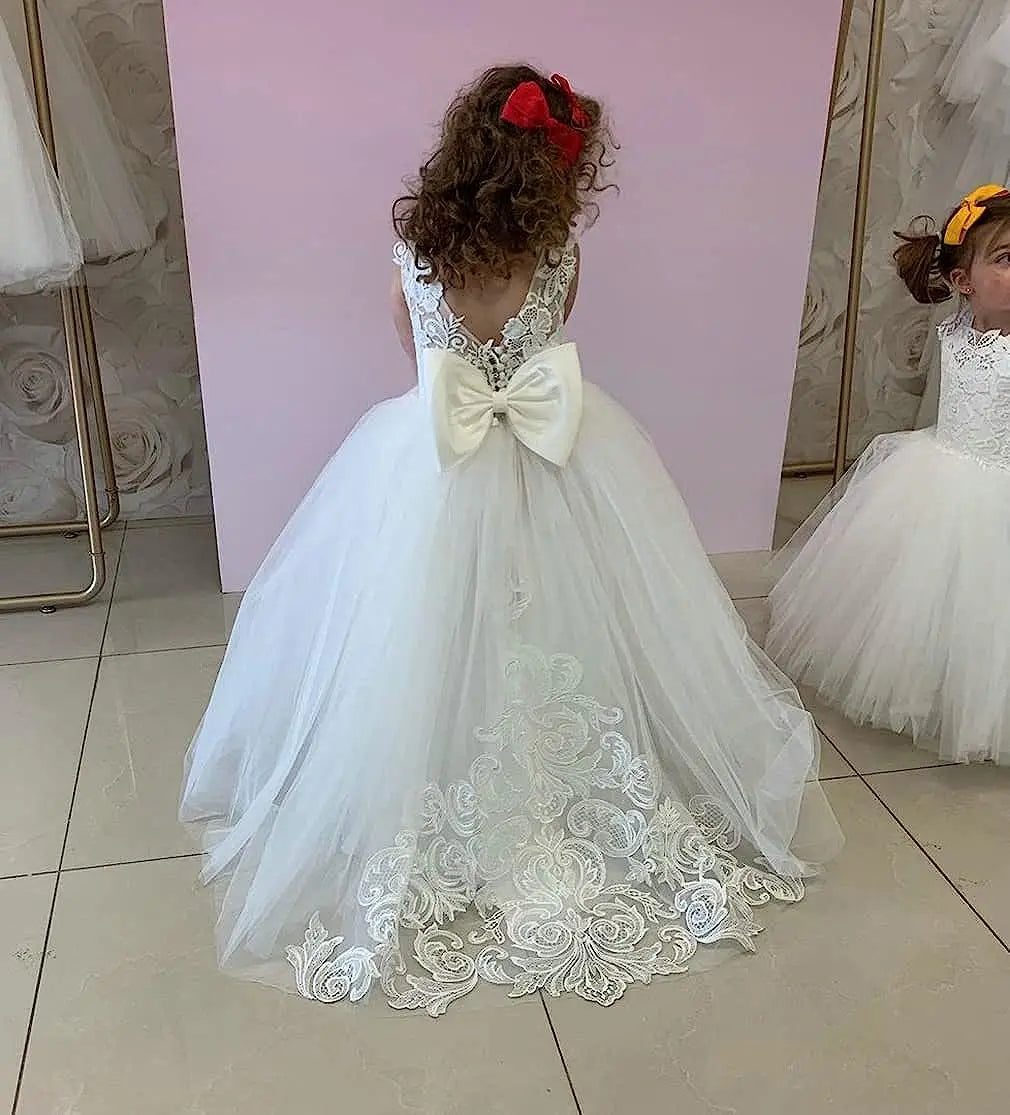Elegant Ball Gown with Bow Back - Flower Girl Dress for Weddings, Parties & Special Occasions