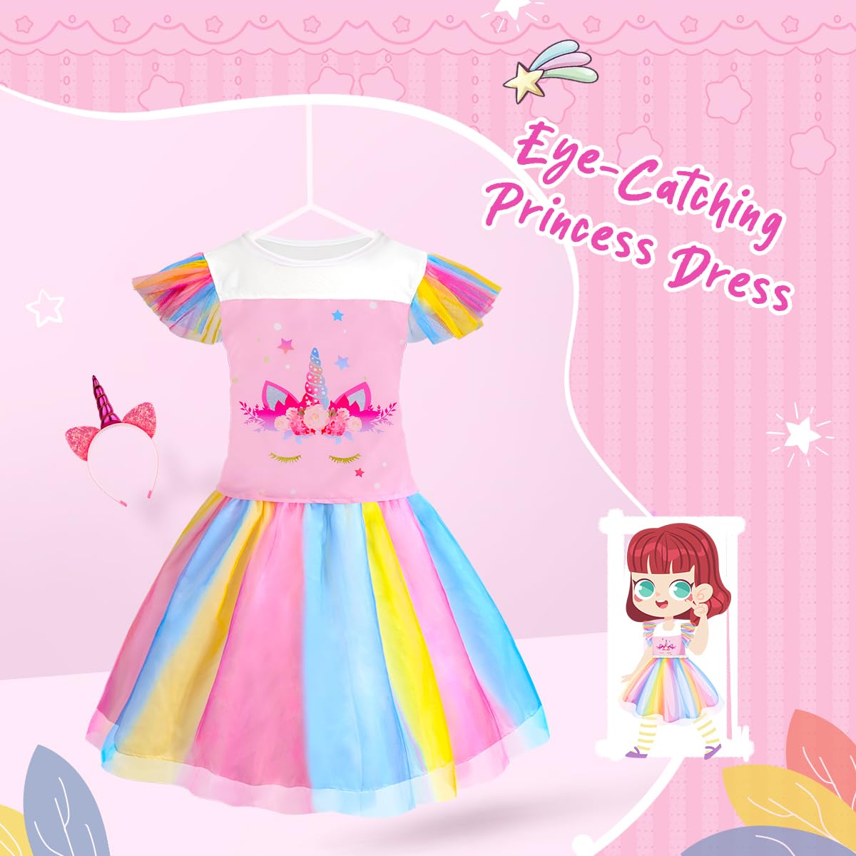 Meland Princess Dress Up Costume Set for Girls Ages 3-8 | Fairy Tale Pretend Play Outfits with Accessories | Perfect Christmas & Birthday Gift for Toddler Girls | Dress Up Party, Role Play, Halloween Costume