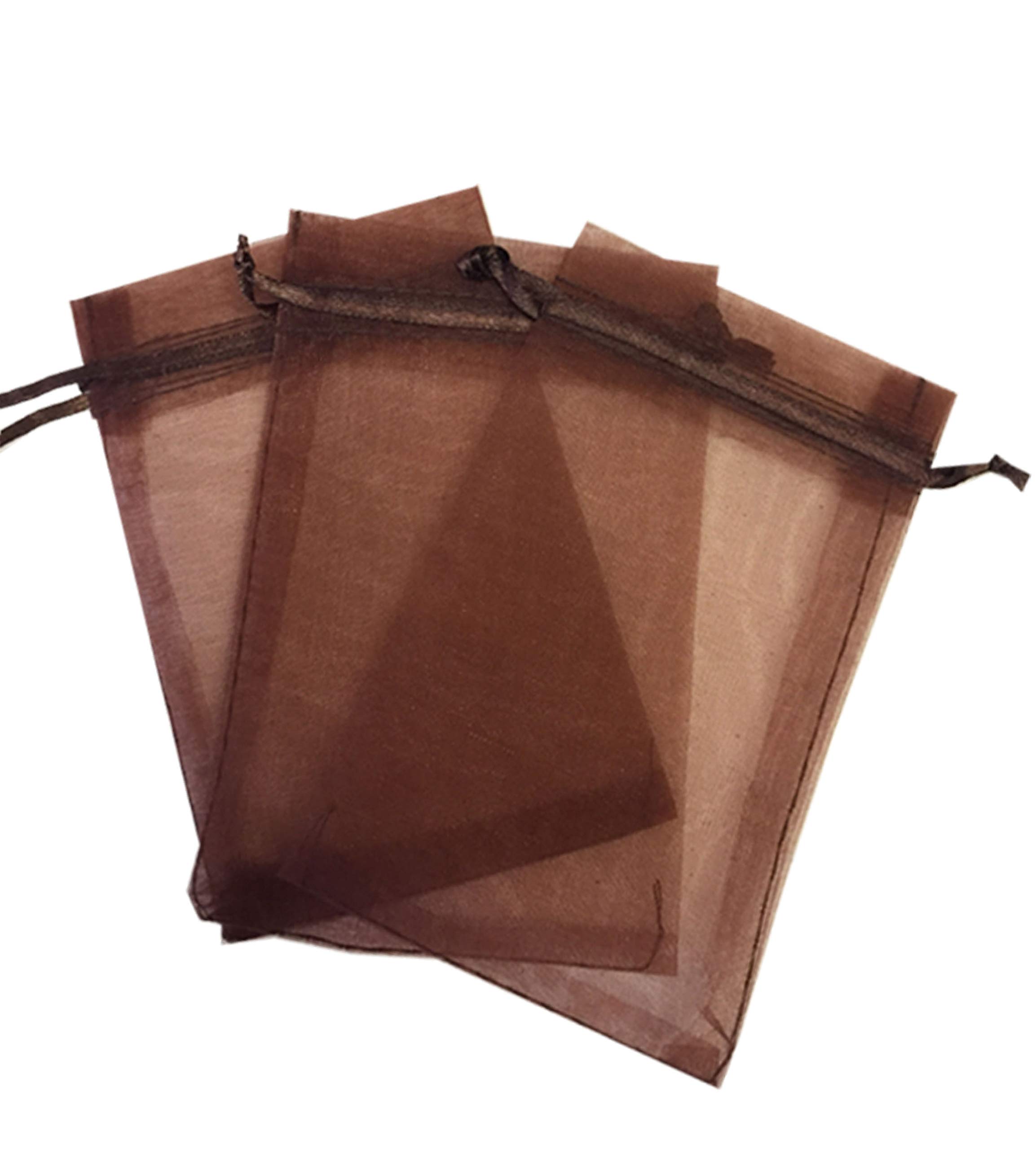 200 Pcs 5x7 Inch Brown Sheer Organza Drawstring Bags - Jewelry Pouches, Wedding Favors, Party Gift Bags for Candy, Confetti & Small Gifts - Elegant Handcrafted by Kyezi Design