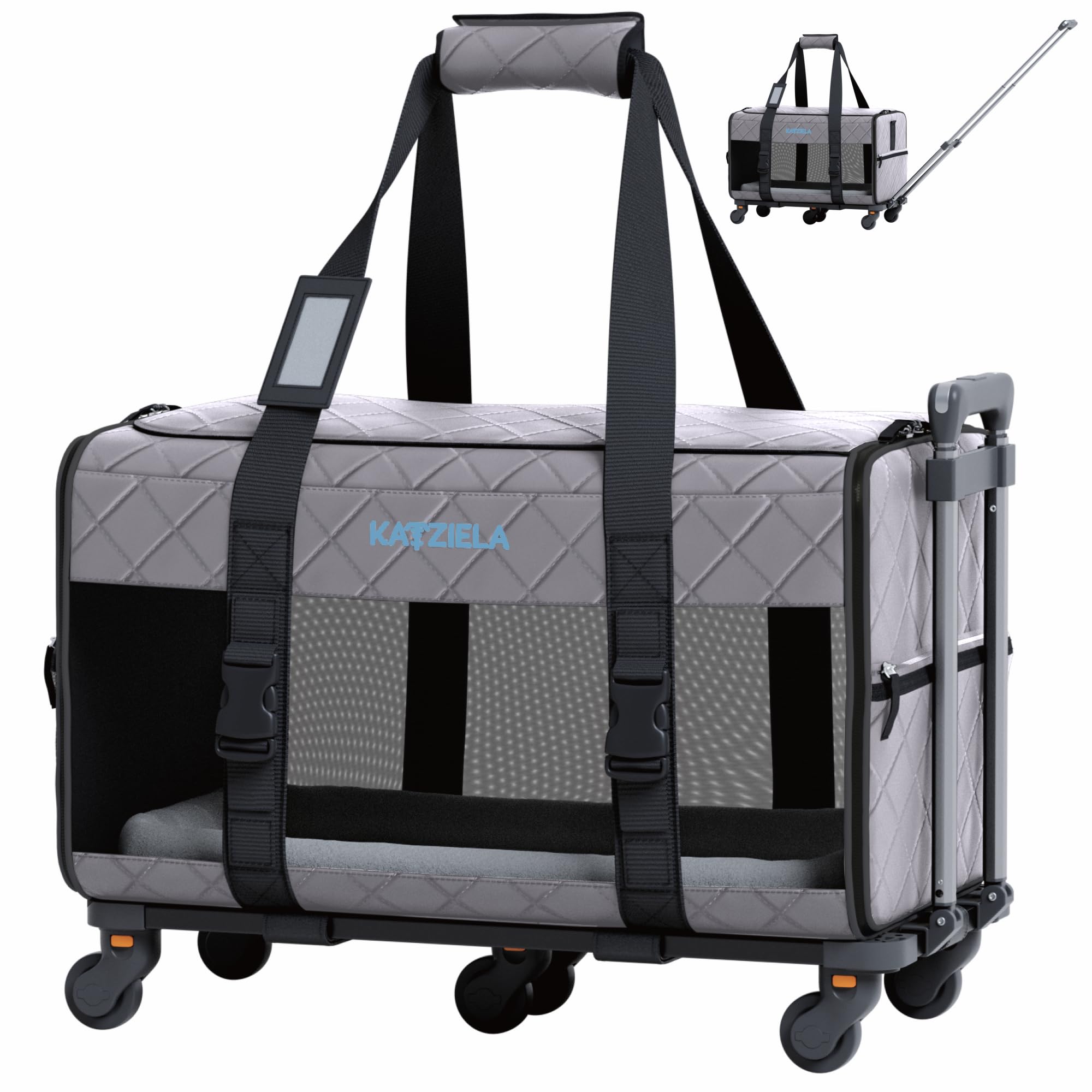 TSA Approved Airline Pet Carrier with Wheels for Small to Medium Dogs & Cats - Lightweight Rolling Dog Carrier for Air Travel - Dark Grey Pet Travel Bag for Cabin & Car Use