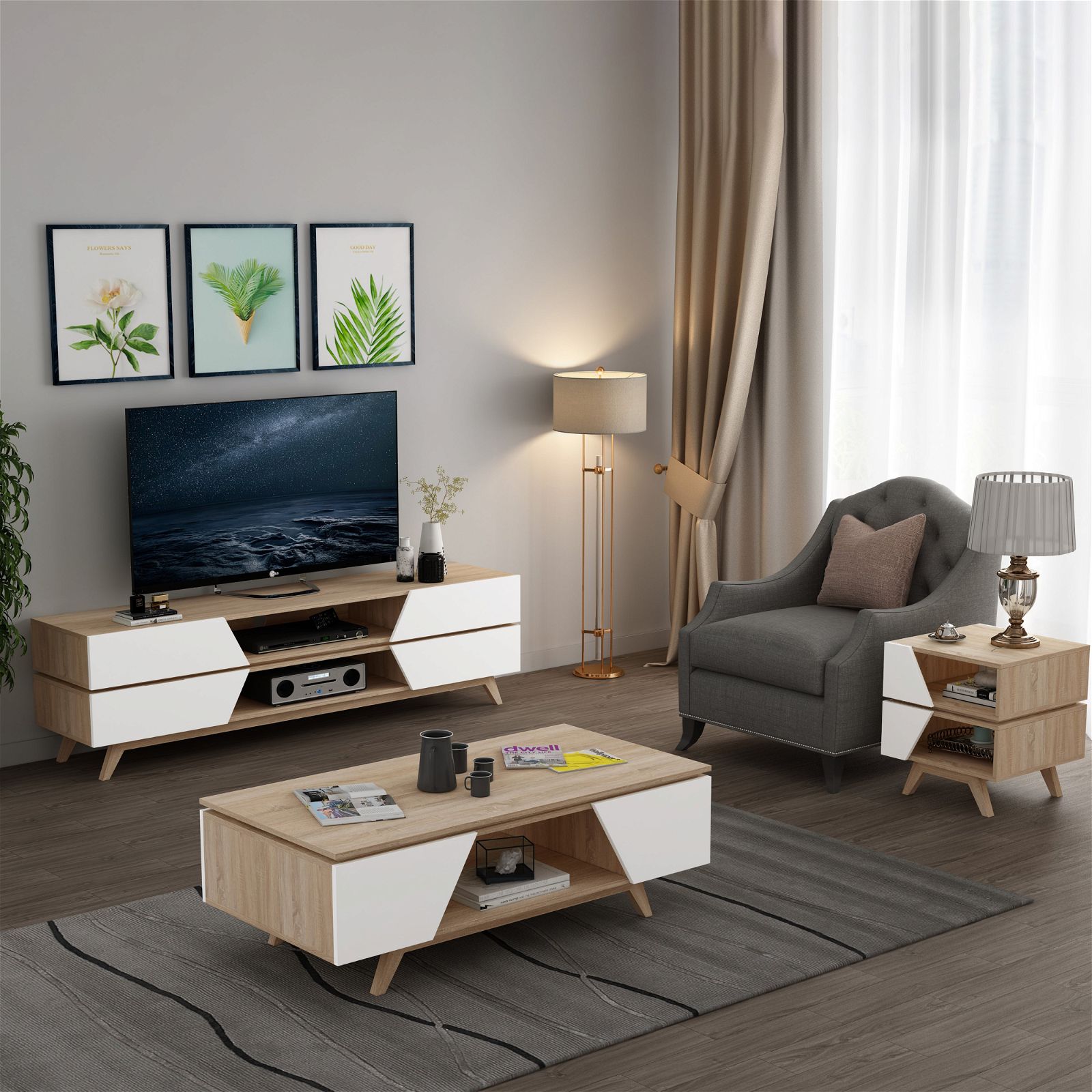 NORDIC 1800 Entertainment Unit - Solid Oak TV Stand with Storage by Criterion - Perfect for Living Room, Home Theater & Media Organization