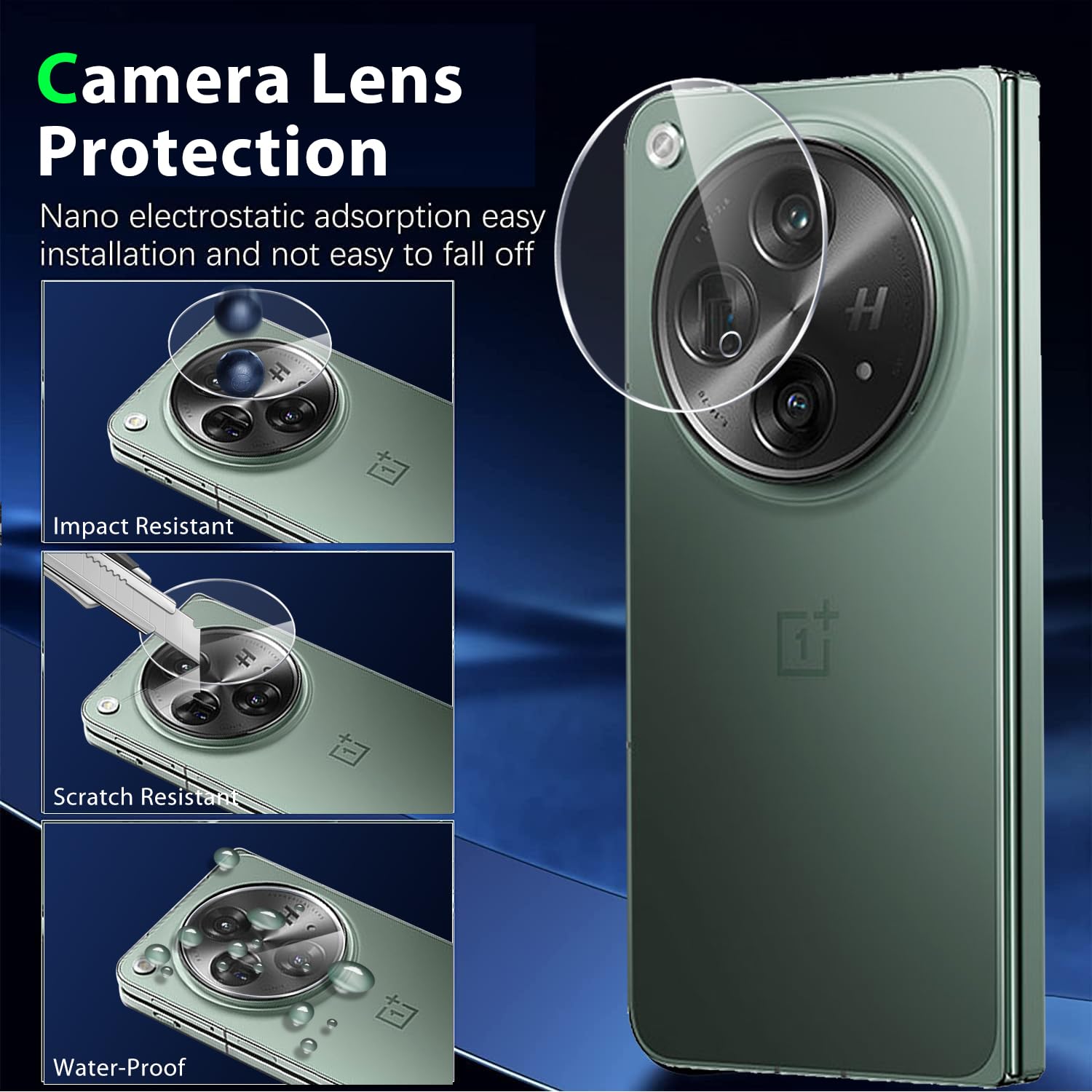 2+2 Pack OnePlus Open Tempered Glass Screen Protector (Front Screen) + Camera Lens Protector - 9H Hardness, Anti-Scratch & Anti-Fingerprint - Perfect for Daily Protection & Outdoor Activities