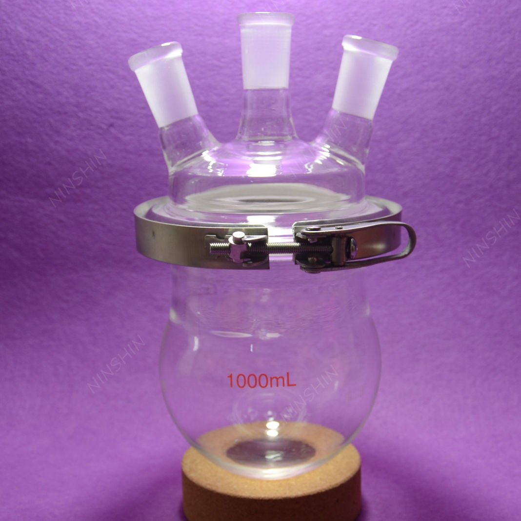 1000ML 3-Neck Round Bottom Reaction Flask with 24/40 Joints, Borosilicate Glass Lab Flask with Separate Necks for Easy Clamping - Perfect for Chemistry Experiments, Distillation & Organic Synthesis