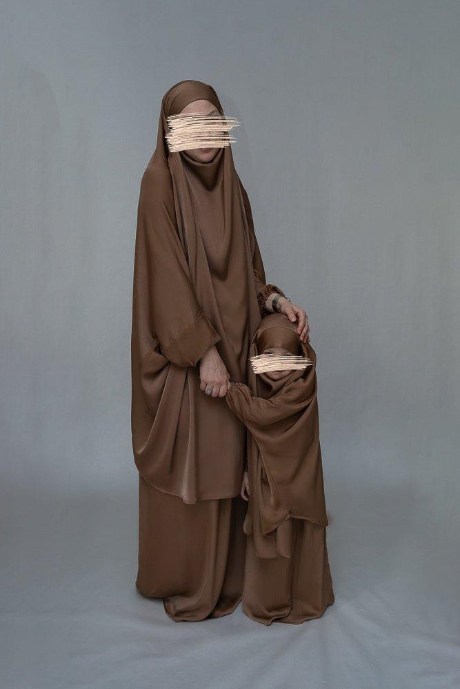 Mommy and Me Prayer Khimar - Modest Brown Islamic Prayer Dress for Women & Girls | Perfect for Salah, Eid, Mosque & Family Prayer Time