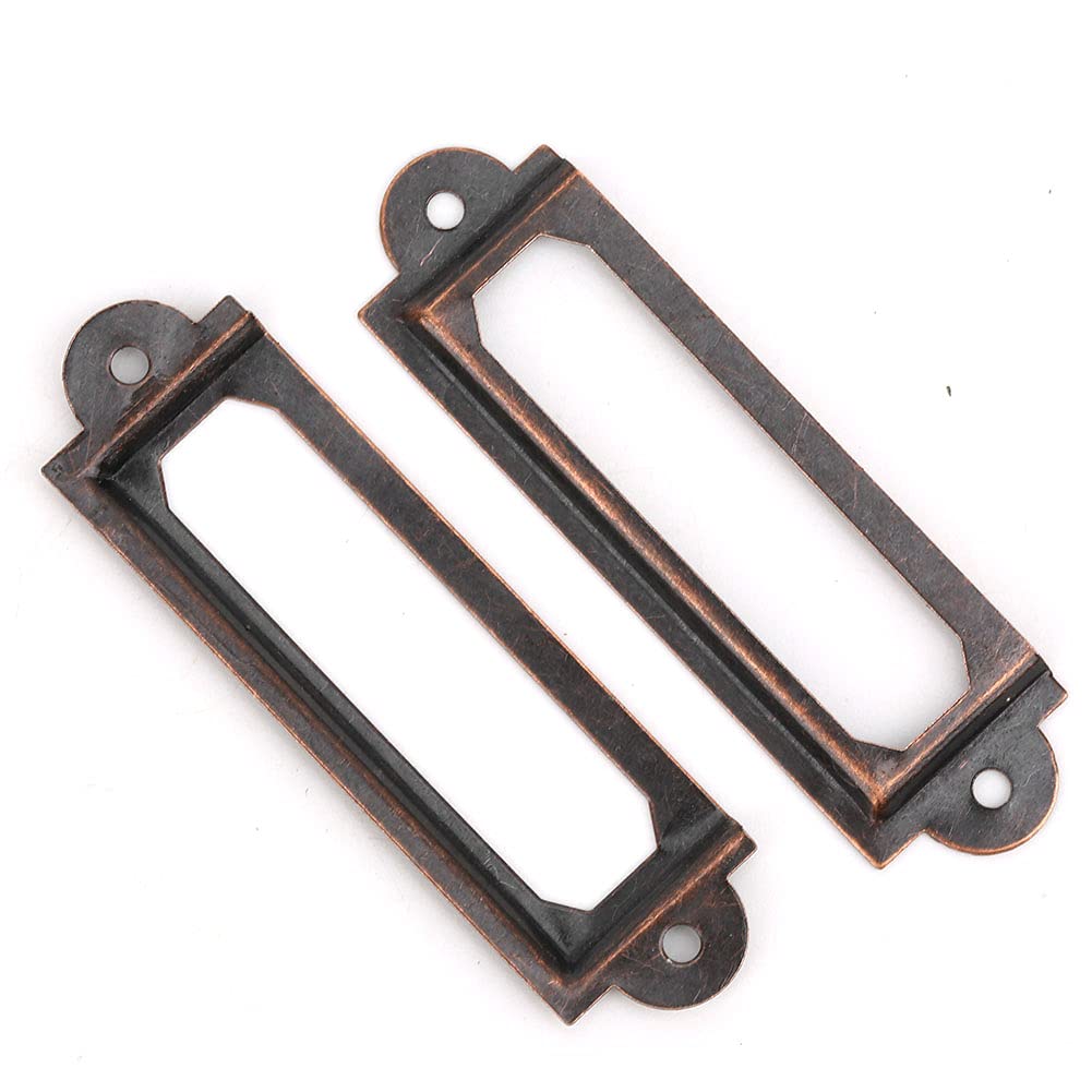 20 Pcs Metal Label Holders for Office, Library, File Drawer & Cabinet - Red Bronze Card Tag Label Frames (Perfect for Organizing Documents, Books & Storage)