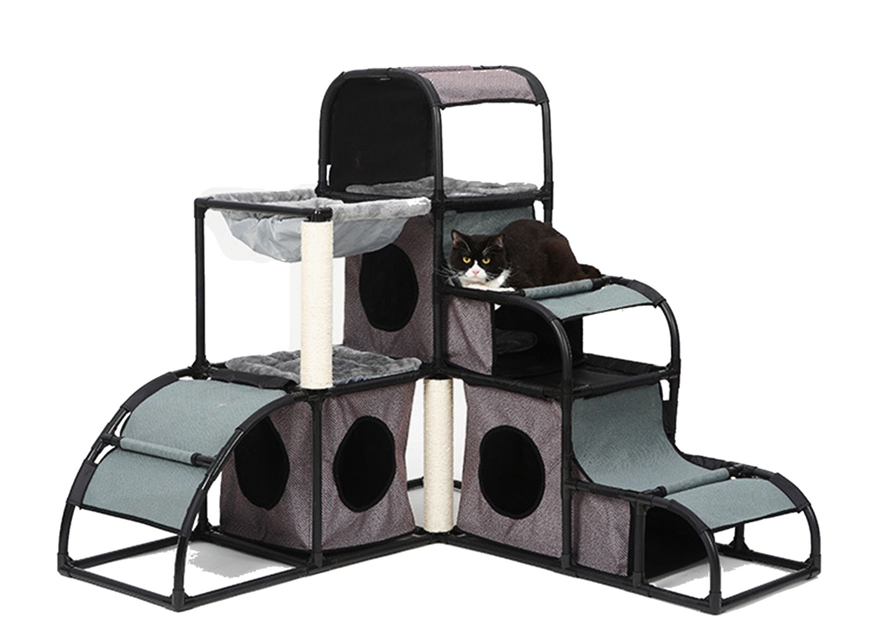 Leowow 5-in-1 Multi-Functional Cat Tree with Cat Bed, Scratching Post & Dangling Toys - Perfect for Indoor Cats, Playtime & Climbing Exercise - Durable Cat Furniture for Small Spaces & Apartments