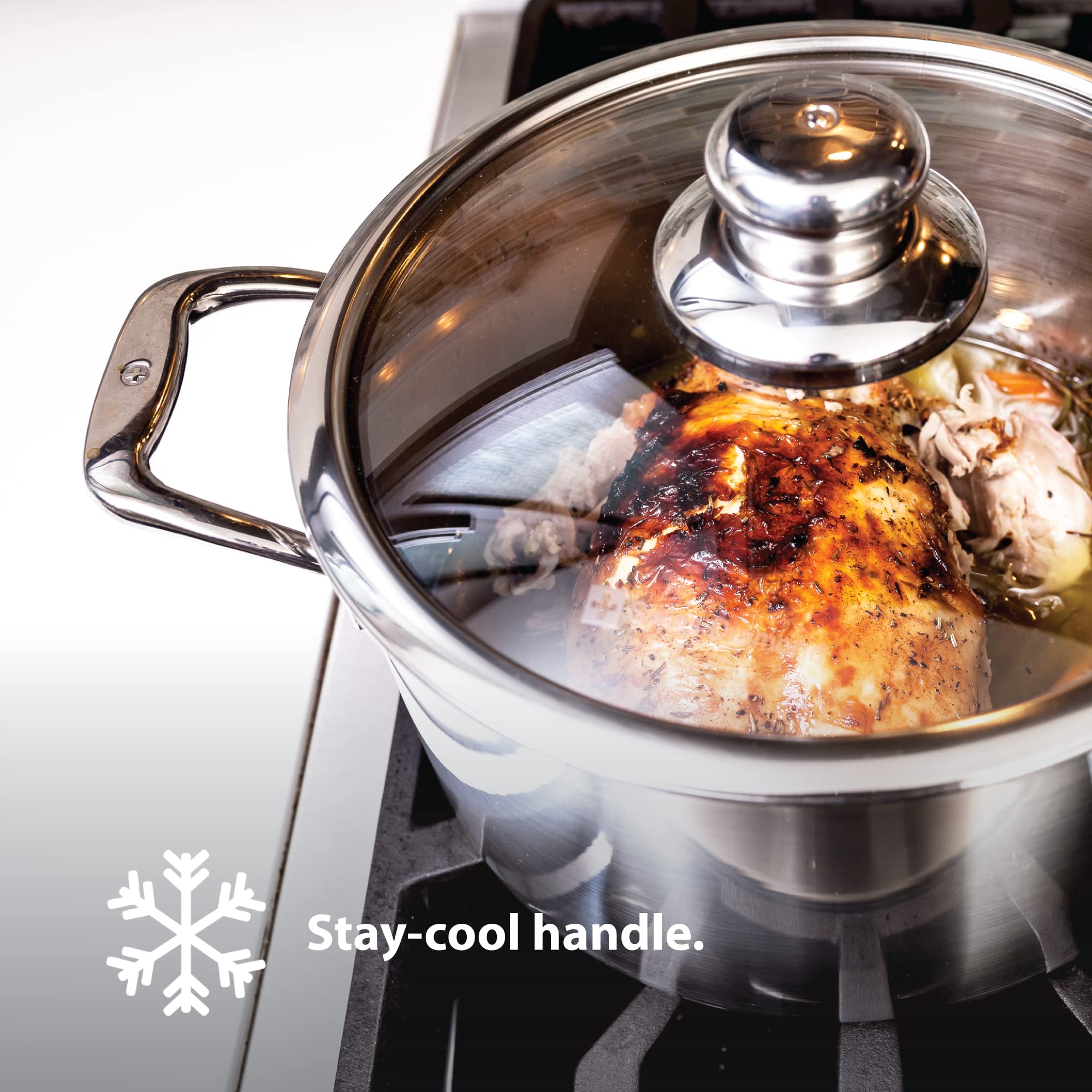 Premium Swiss Diamond 5-Ply Stainless Steel 7.9 Quart Dutch Oven with Lid - Induction Compatible Soup Pot (9.5 Inch), Satin Finish, Oven & Dishwasher Safe - Perfect for Soups, Stews, Braising & Family Cooking
