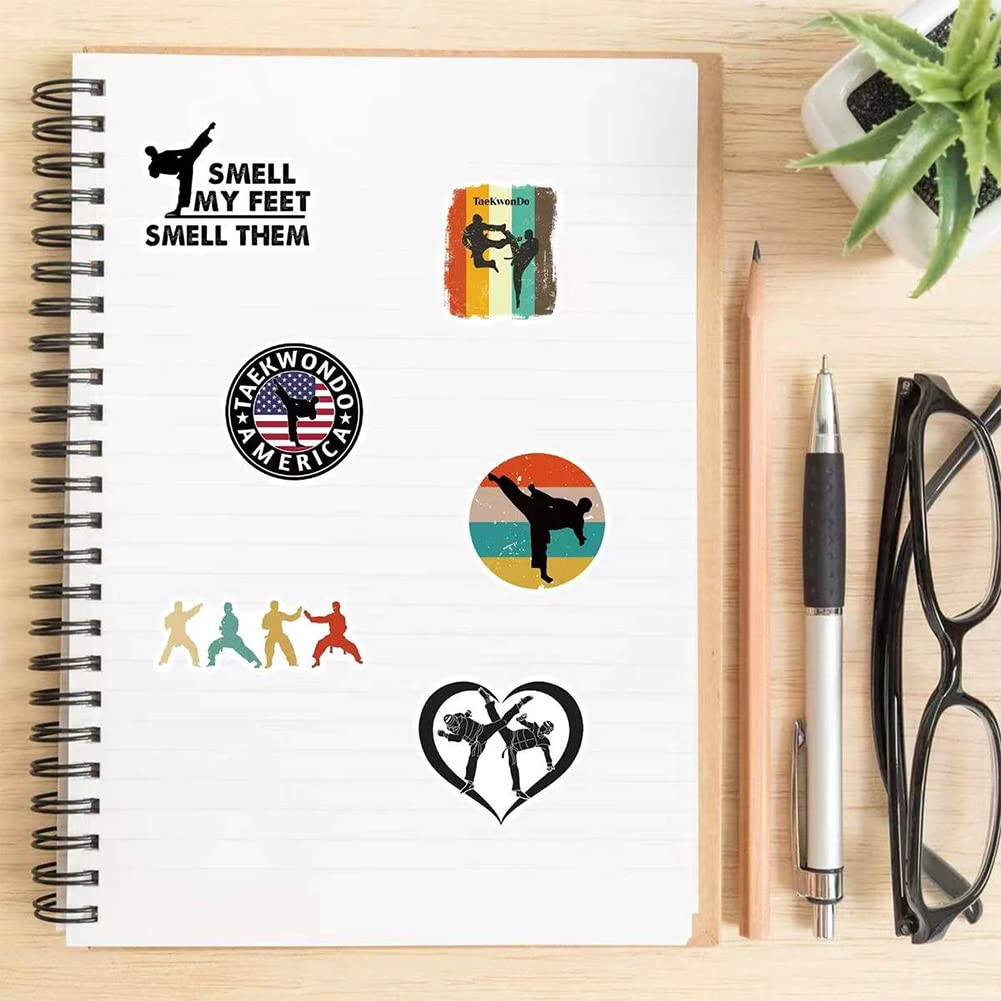 50 Pcs Waterproof Taekwondo Stickers - Martial Arts Vinyl Decals for Water Bottles, Laptop, Luggage, Cup, Phone, Skateboard, Guitar, Helmet & Snowboard - Perfect for Martial Arts Enthusiasts & Sports Gear Customization