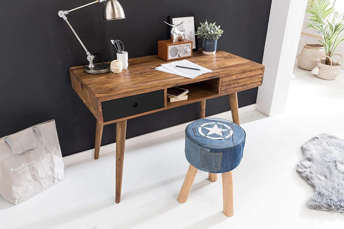 Solid Sheesham Wood Desk with 2 Drawers - 45