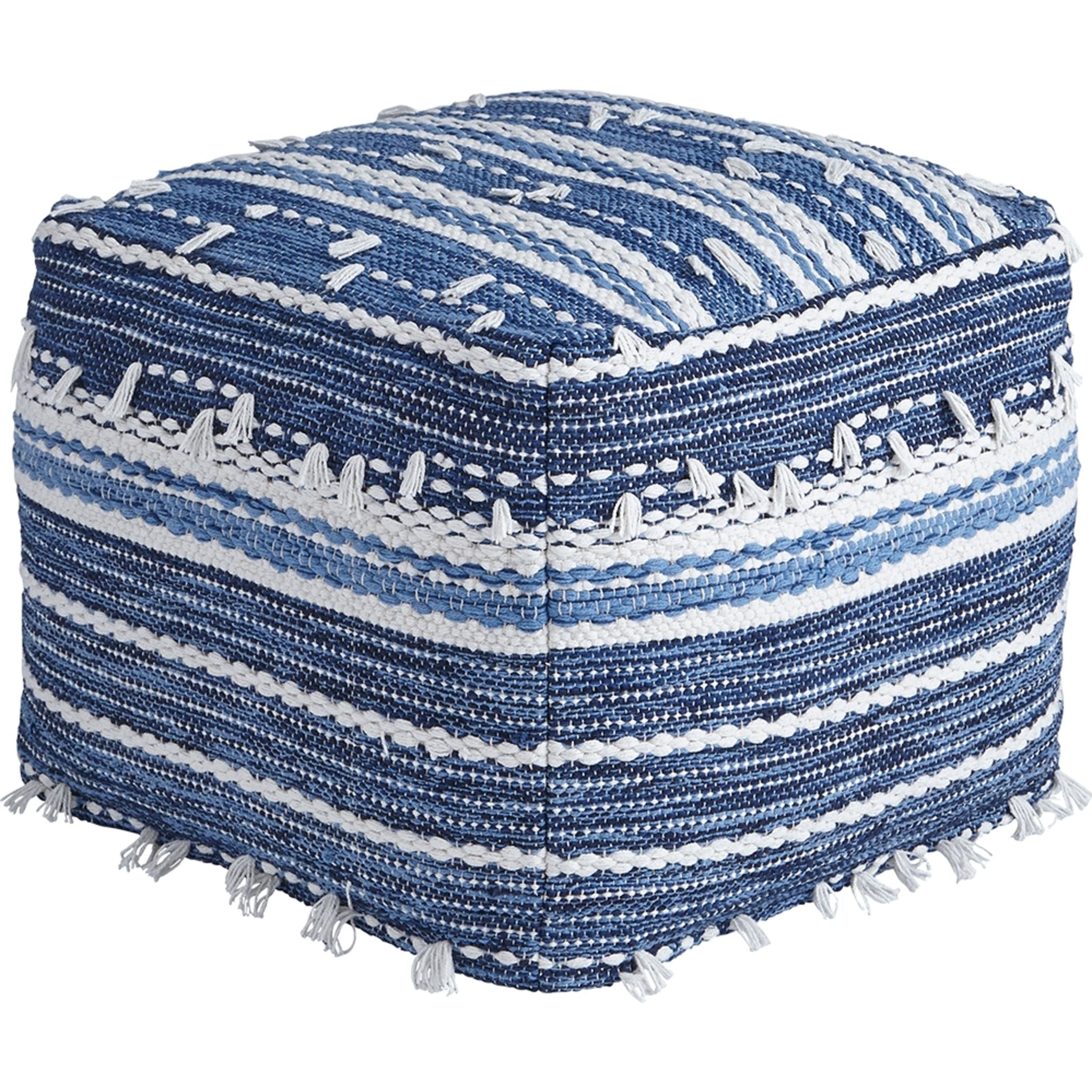 Anthony Pouf Ottoman - Blue and White Soft Fabric Footrest Stool for Living Room, Bedroom, or Nursery - Perfect for Extra Seating and Relaxation