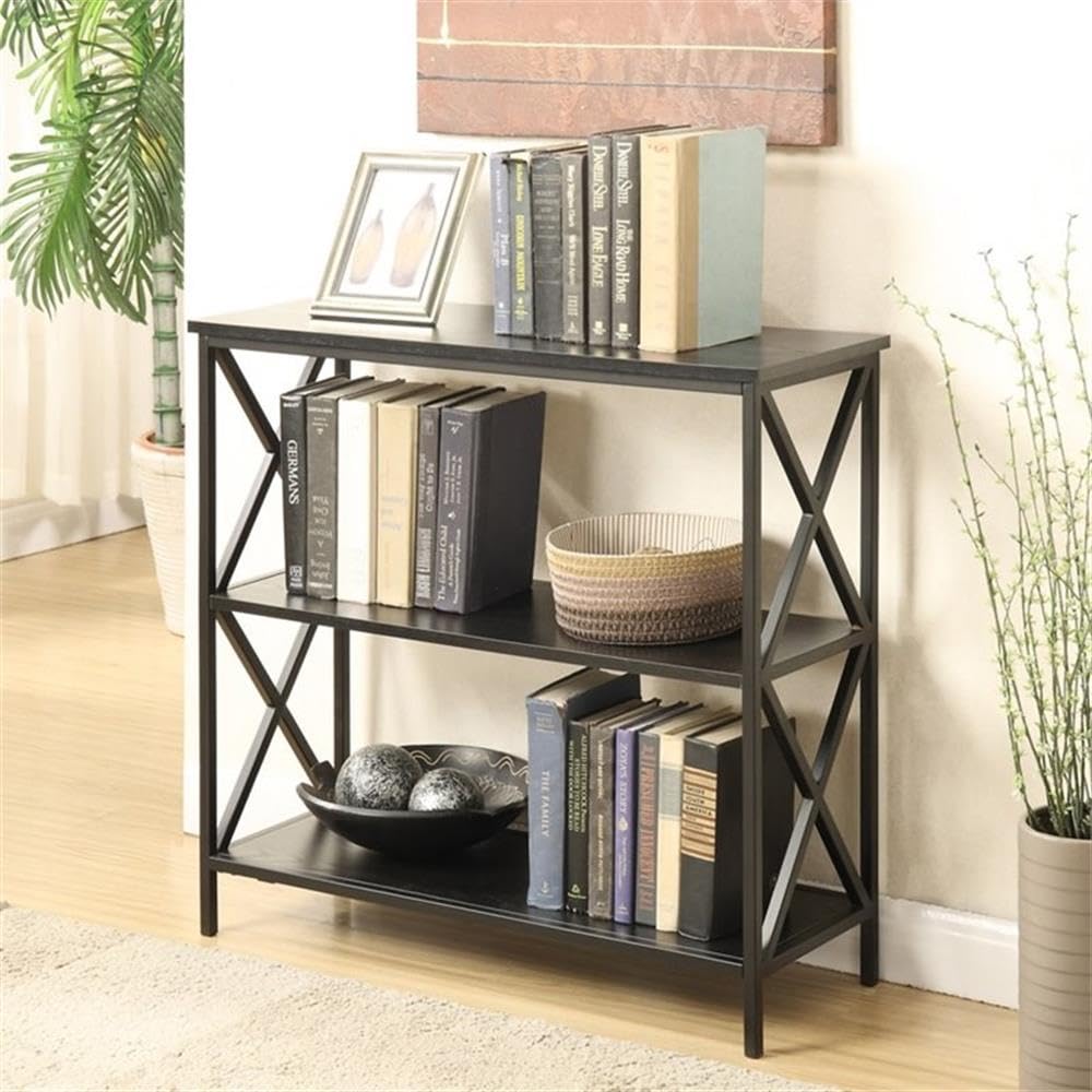 Pemberly Row 2 Shelf Bookcase - Black Wood Finish Book Shelf for Living Room, Bedroom & Office Storage