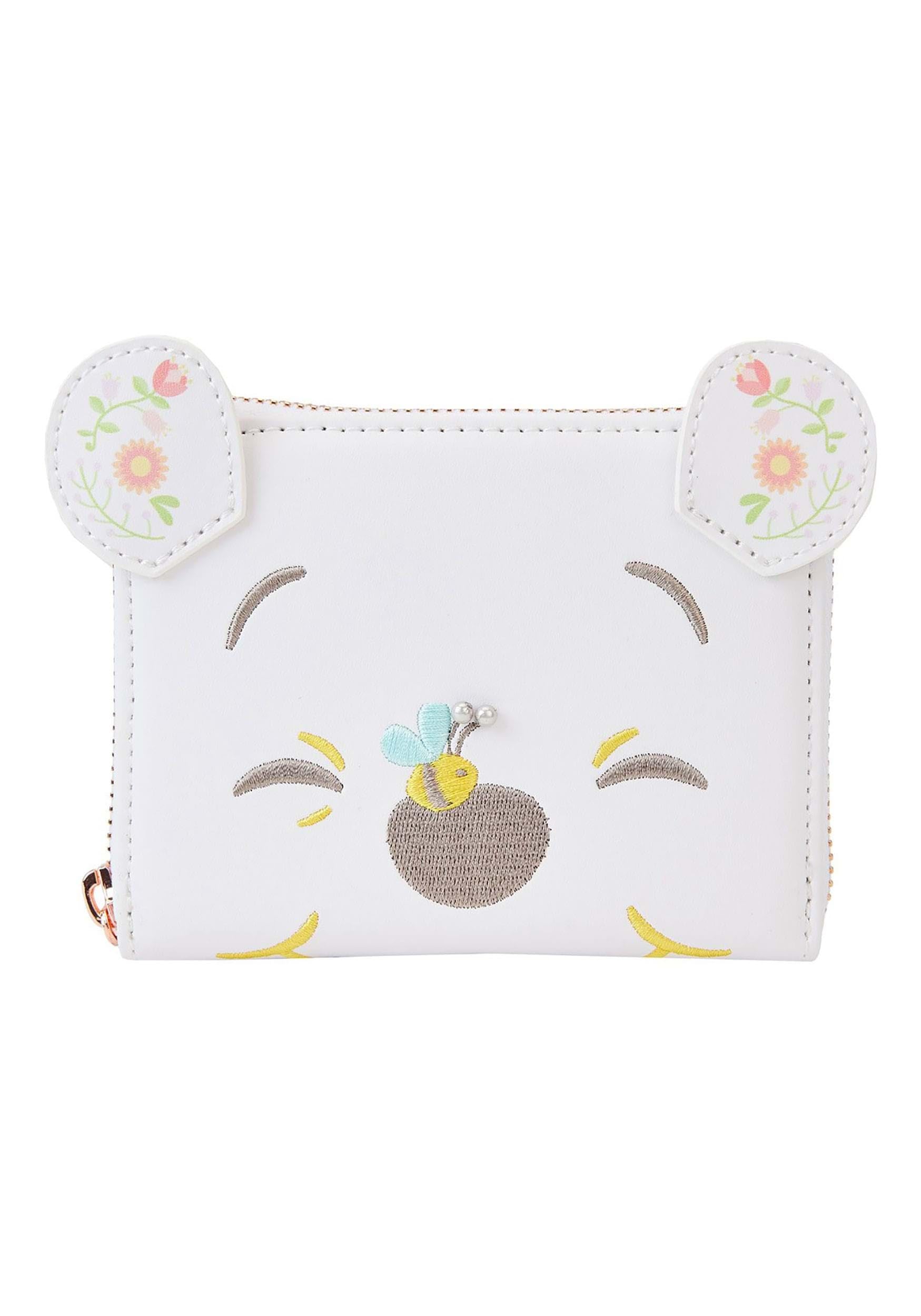 Disney Winnie the Pooh Floral Faux Leather Zip Around Wallet for Women - Cute Cartoon Character Coin Purse for Daily Use, Travel & Gift Giving