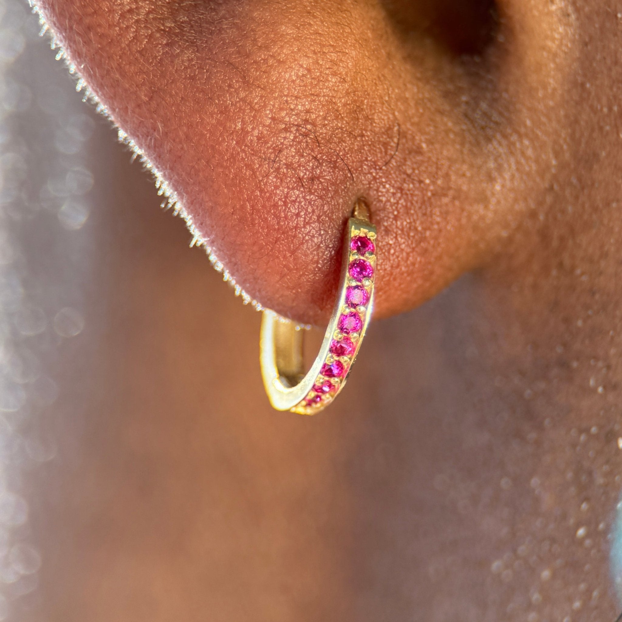 14K Yellow Gold Ruby Cartilage Hoop Earrings - Dainty Stud Earrings for Women, Perfect for Everyday Wear & Special Occasions