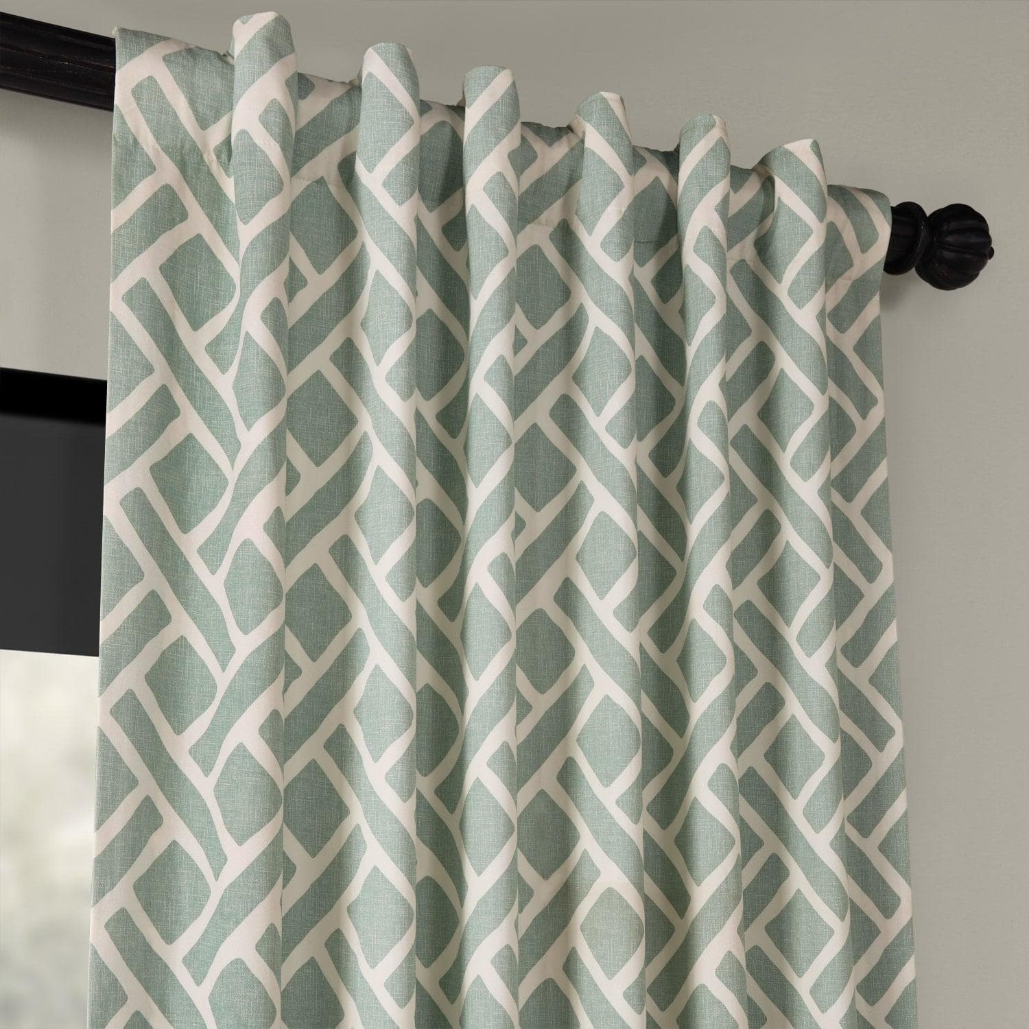 Martinique Aqua Geometric Printed Cotton Blackout Curtains for Living Room & Bedroom - Stylish Window Treatment for Light Control & Privacy