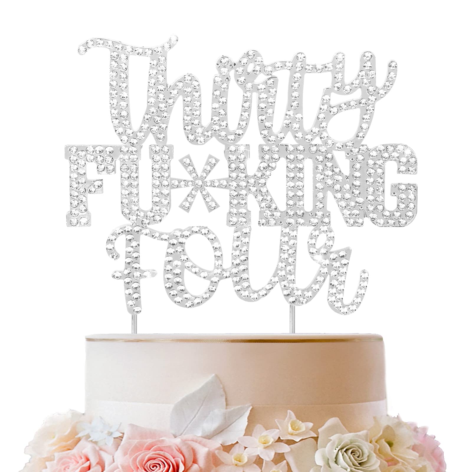 Funny 34th Birthday Cake Topper - Silver Rhinestone 'Cheers to 34 Years' Party Decor for Women & Men | Perfect for Birthday Cakes, Cupcakes & Dessert Tables | Great Gift Idea