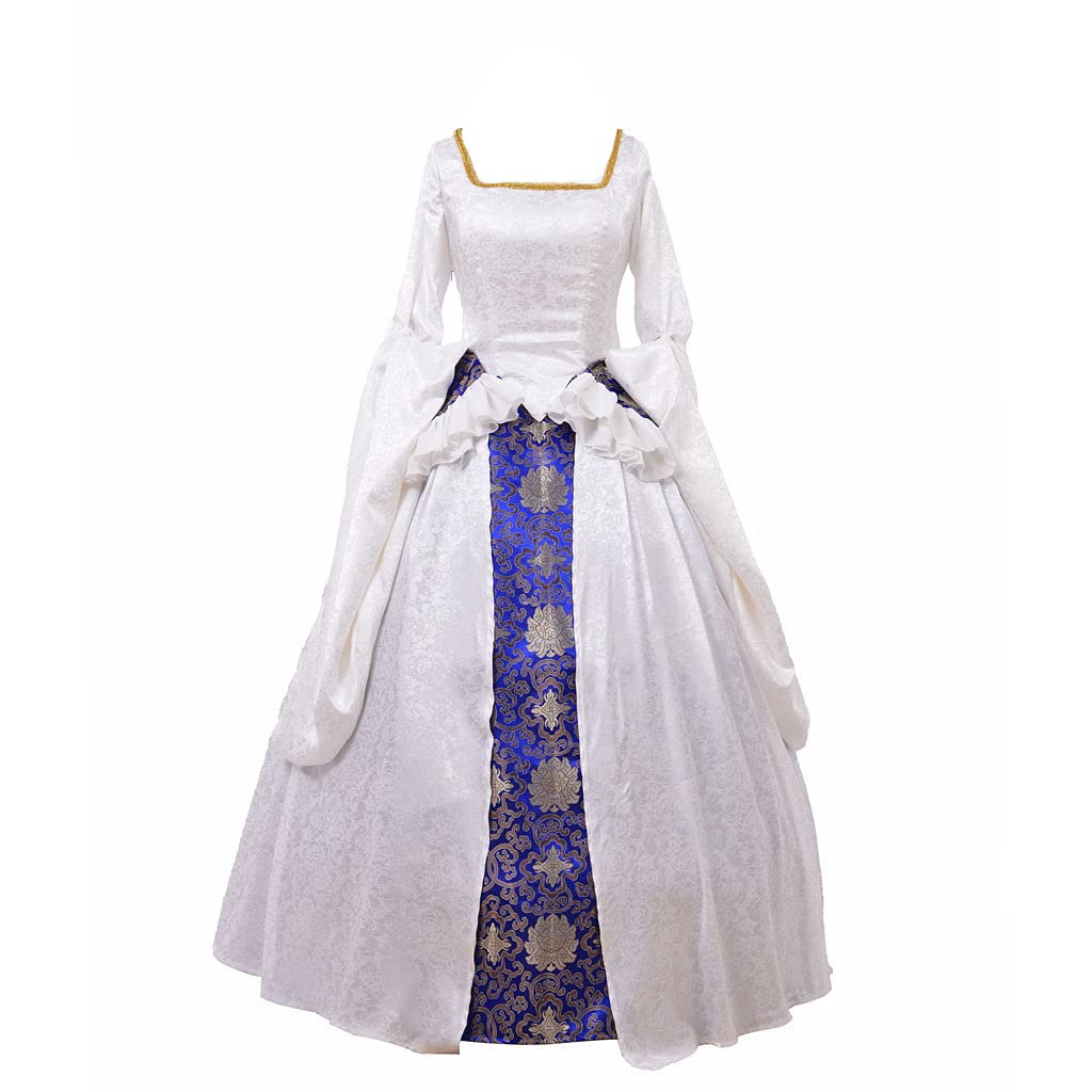 Victorian Women's Dress - Queen Elizabeth Tudor Period Renaissance Gown | Medieval Anne Boleyn Inspired White Costume for Historical Reenactment, Cosplay & Themed Parties