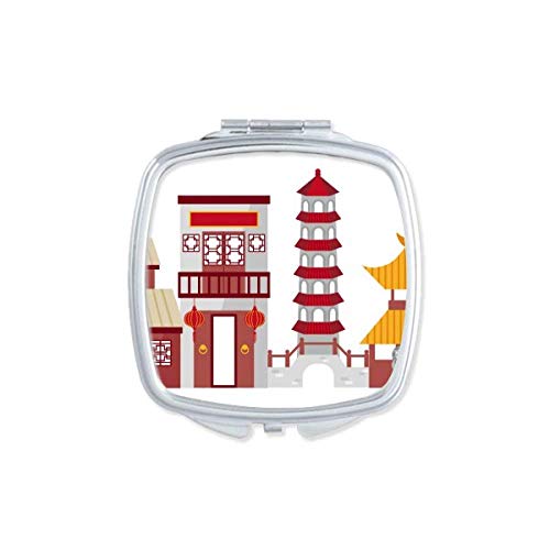 DIYthinker Chinese Architecture Gate Pattern Mirror - Portable Compact Pocket Makeup Mirror with Double Sided Glass - Perfect for Travel, Home Vanity & Gift Giving