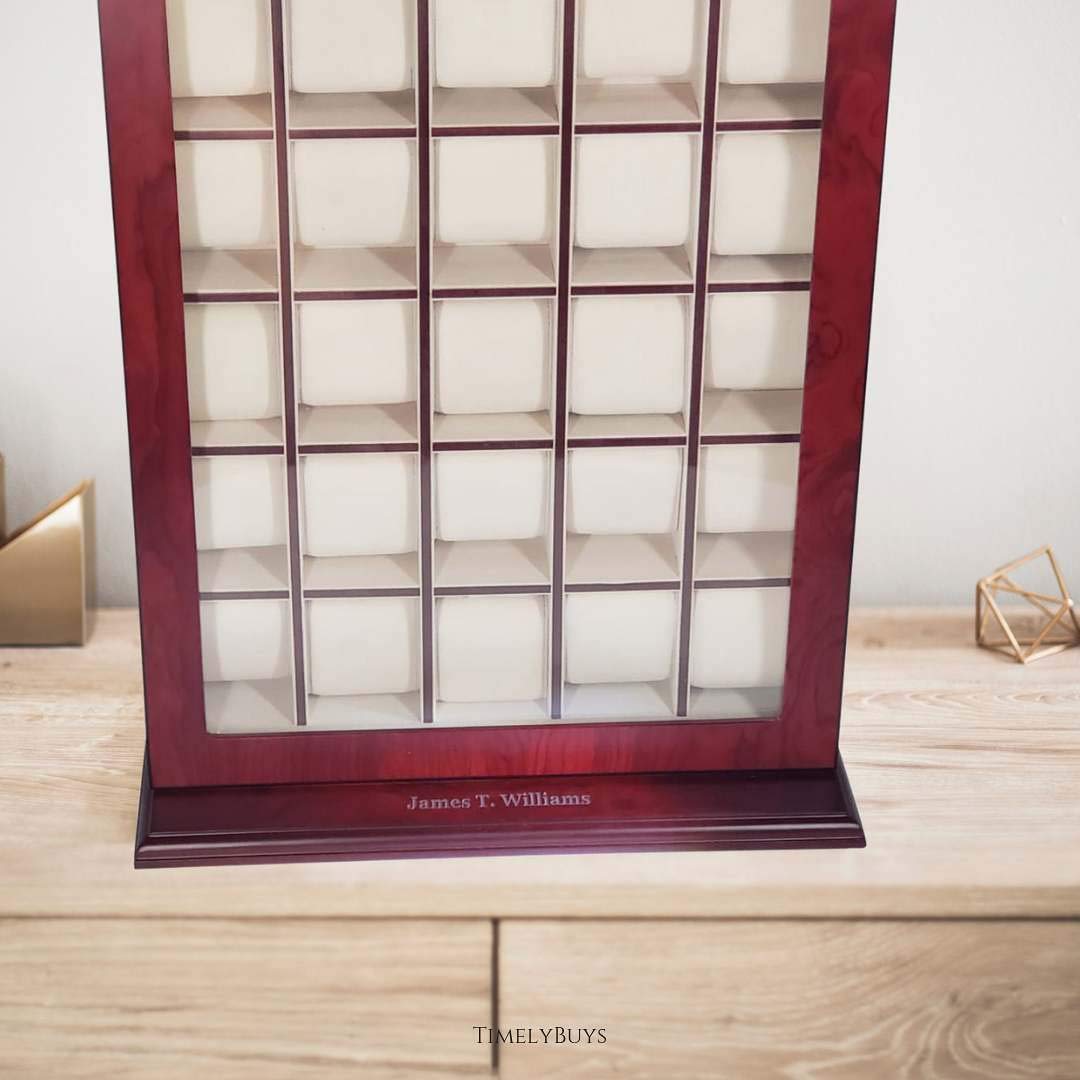 30-Piece Cherry Wood Personalized Watch Display Case - Wall Hanging Storage Organizer Box & Stand for Luxury Watch Collection (Home Decor, Jewelry Store Display, Gift for Watch Enthusiasts)