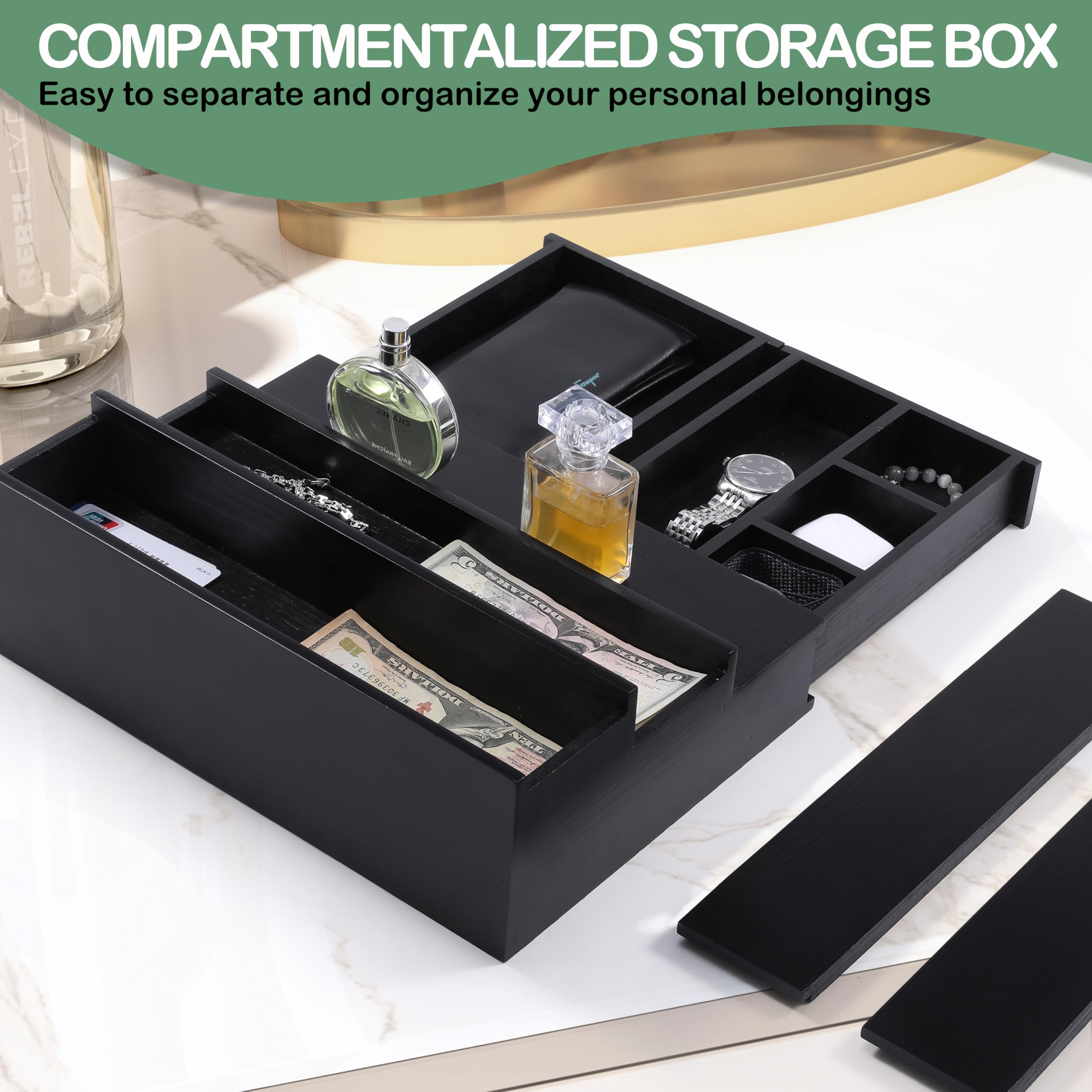 Premium 3-Tier Wooden Cologne Organizer for Men with Drawer & Hidden Compartment - Perfume Display Shelf - Perfect Gift for Him (Black) - Ideal for Bedroom, Bathroom & Vanity Organization