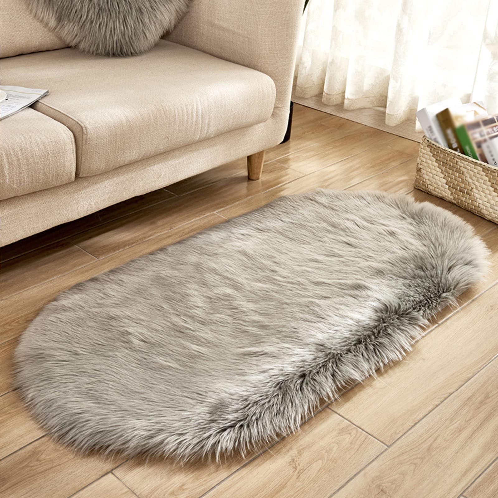 Soft Shaggy Area Rug - Light Grey 60x120cm Oval Solid Floor Carpet for Hallway, Bedroom, Living Room & Kids Room - Durable & Cozy Home Decor for Comfortable Walking & Relaxing