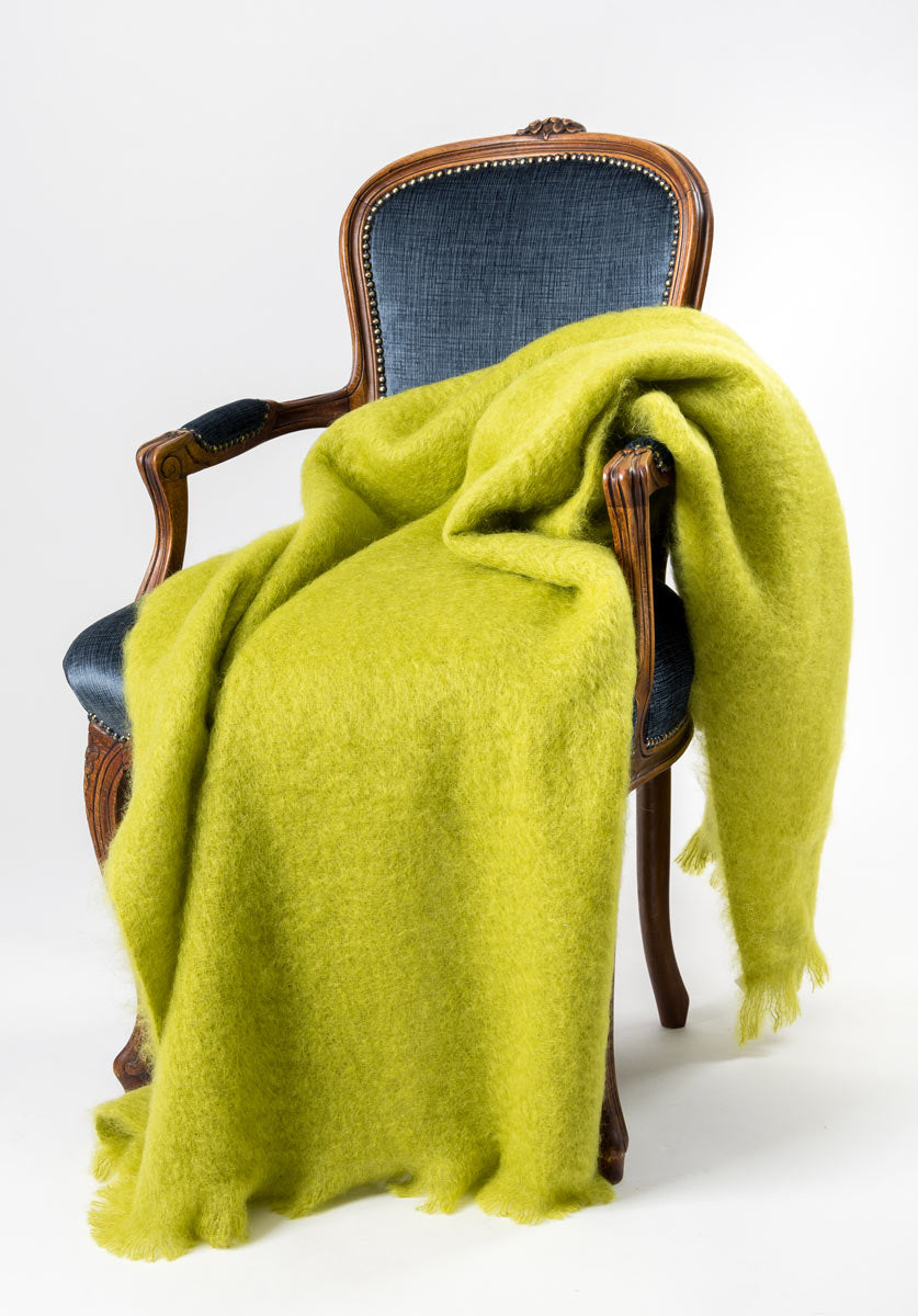 Luxury Pesto Green Mohair Throw Blanket for Sofa & Armchair - Soft & Cozy Home Decor for Living Room, Bedroom & Office