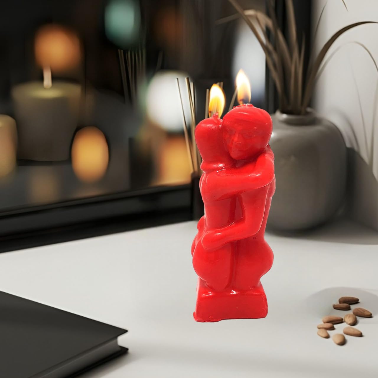 Handcrafted Romantic Couple Figurine Candle - Erotic Art Portrait Candle Mold for Valentine's Day, Anniversaries & Special Occasions - Decorative Home Decor for Bedroom, Bathroom & Romantic Dinners (Red)