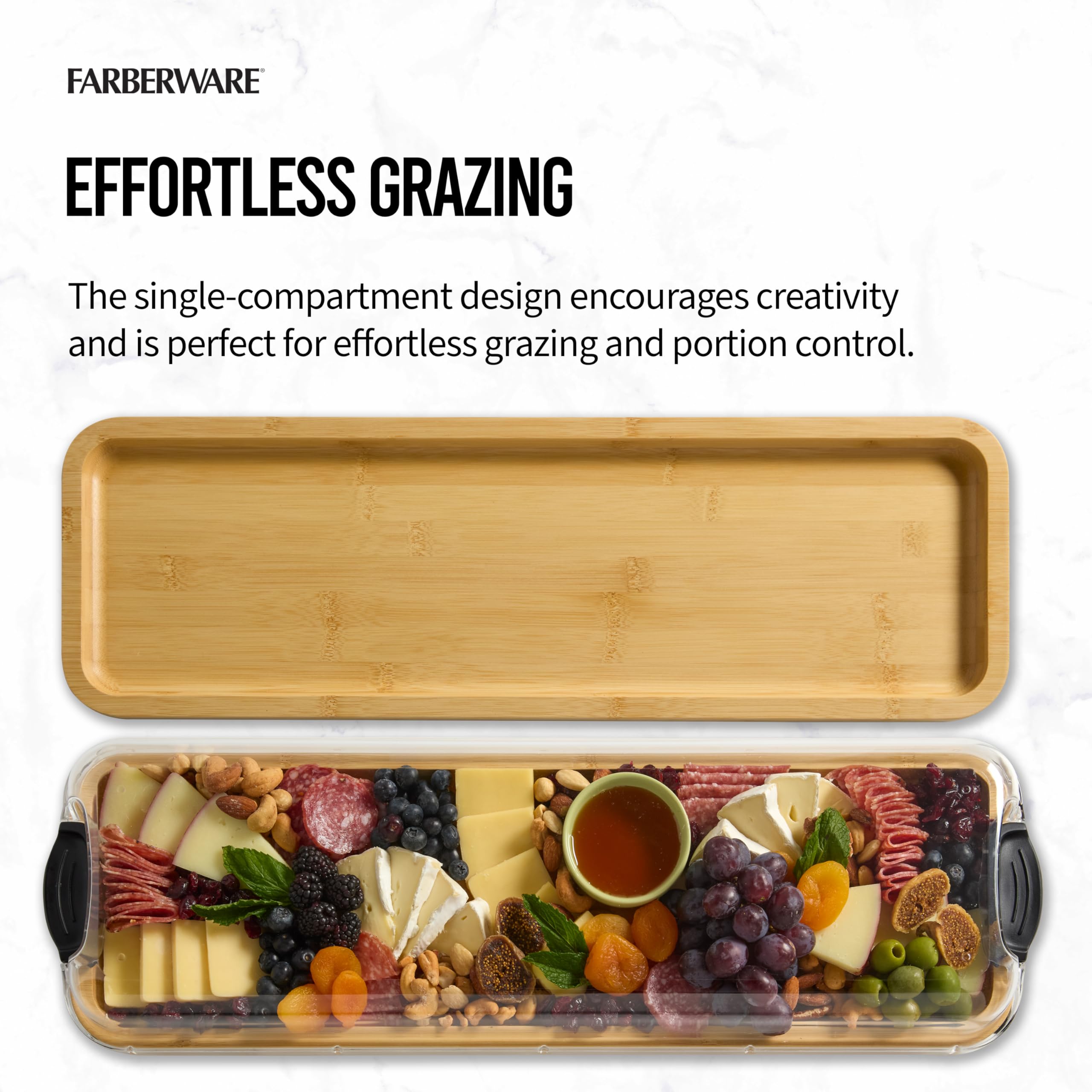 Premium FARBERWARE Bamboo Cutting Board with Locking Lid - Rectangular Build-a-Board for Charcuterie, Cheese, Snacks | Perfect for Entertaining, Kitchen Prep & Serving Platters