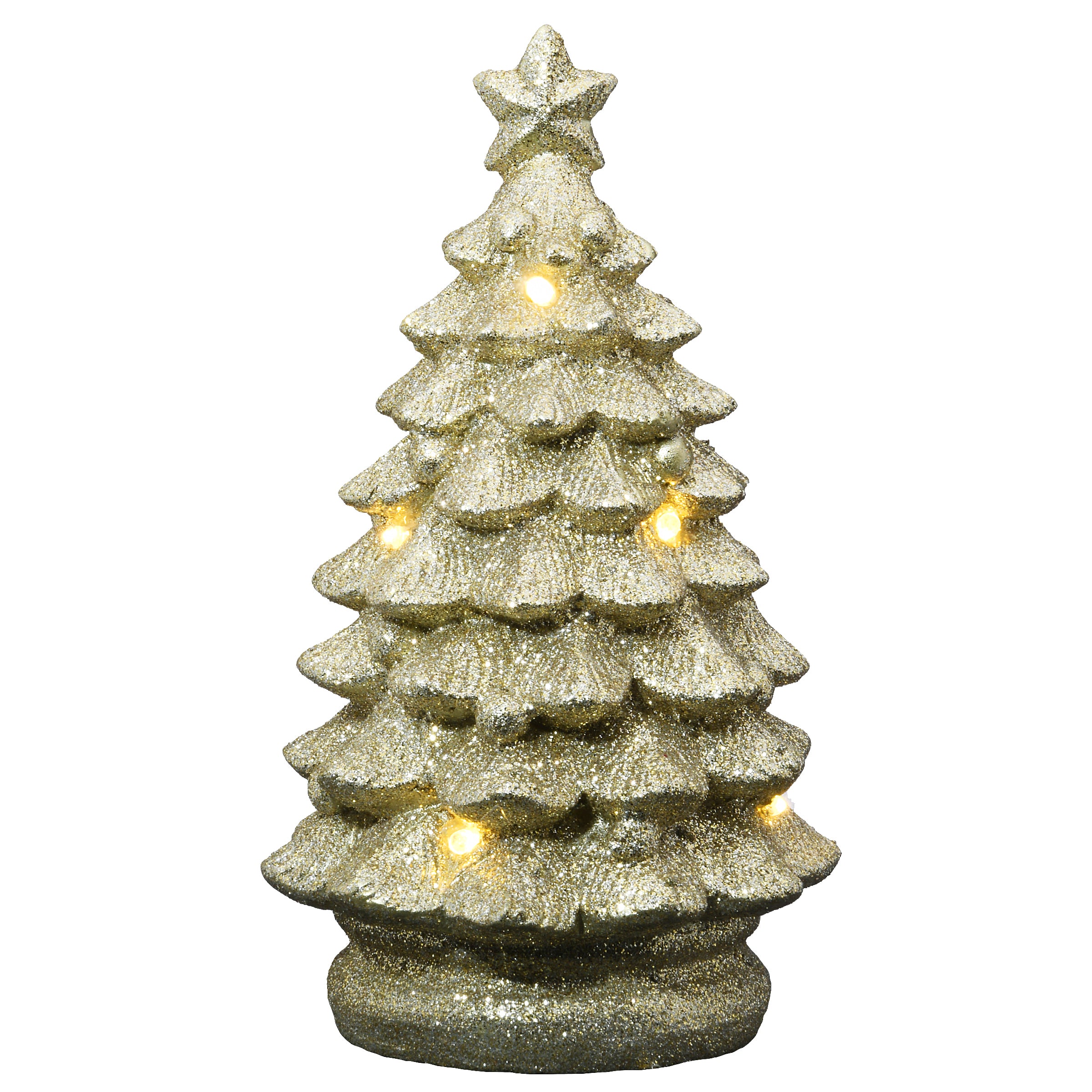 10 Inch Lighted Gold Christmas Tree Decorations - Elegant Holiday Home Decor for Living Room, Bedroom & Party