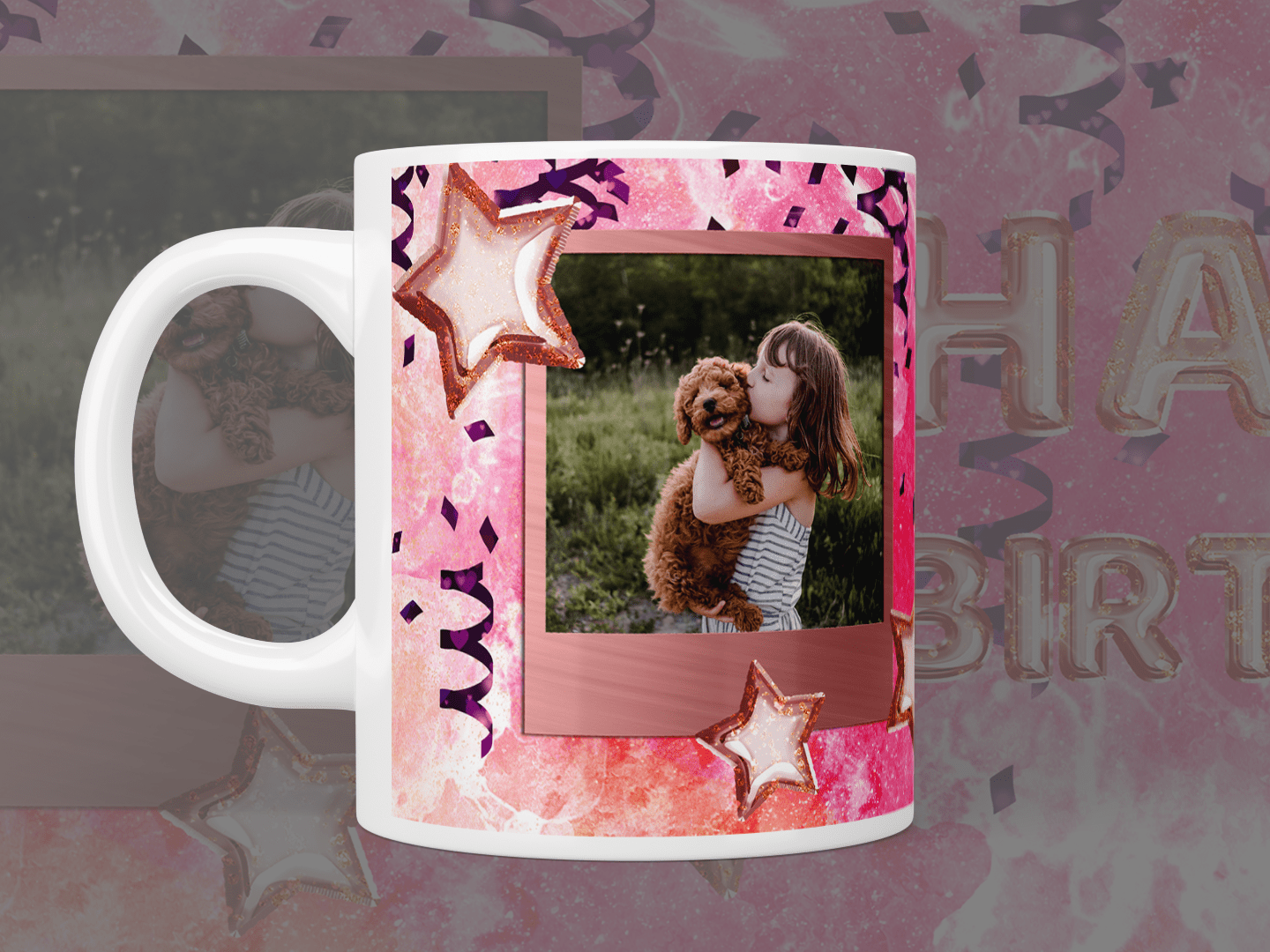 Personalized Happy Birthday Photo Mug with Pink Balloons - Custom Gift for Her, Mom, Wife - Perfect for Birthdays, Anniversaries & Special Occasions